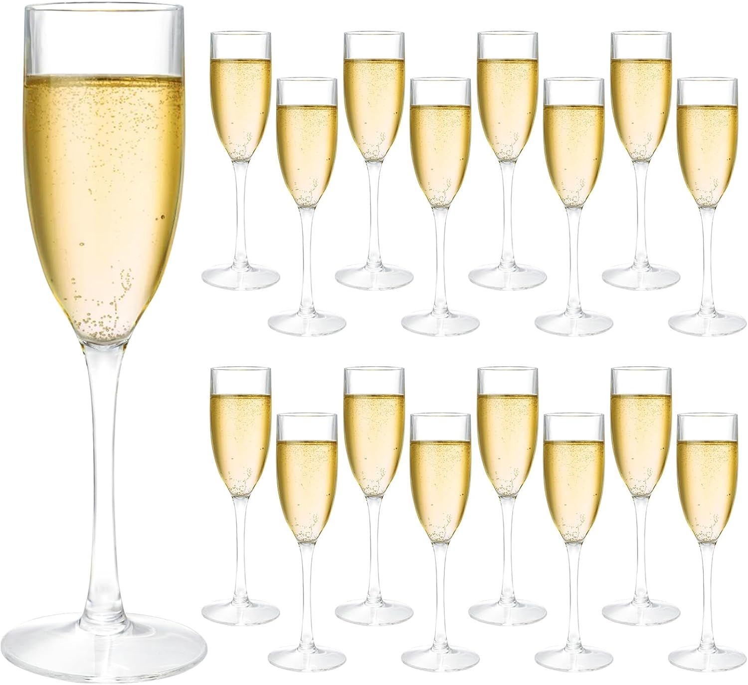 Frcctre Paquete de 16 copas de champán acrílicas, copas de champán de plástico transparente de 5 onzas, reutilizables, de tallo largo, bodas,