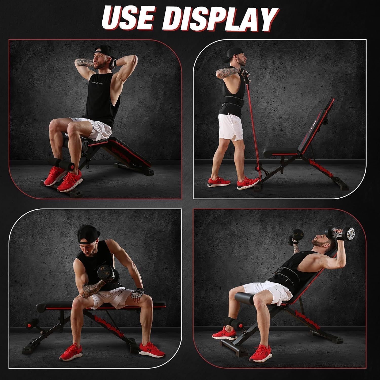 Banco de pesas ajustable, prensa de banco para entrenamiento de cuerpo completo, banco de entrenamiento de 880 libras para gimnasio en casa con