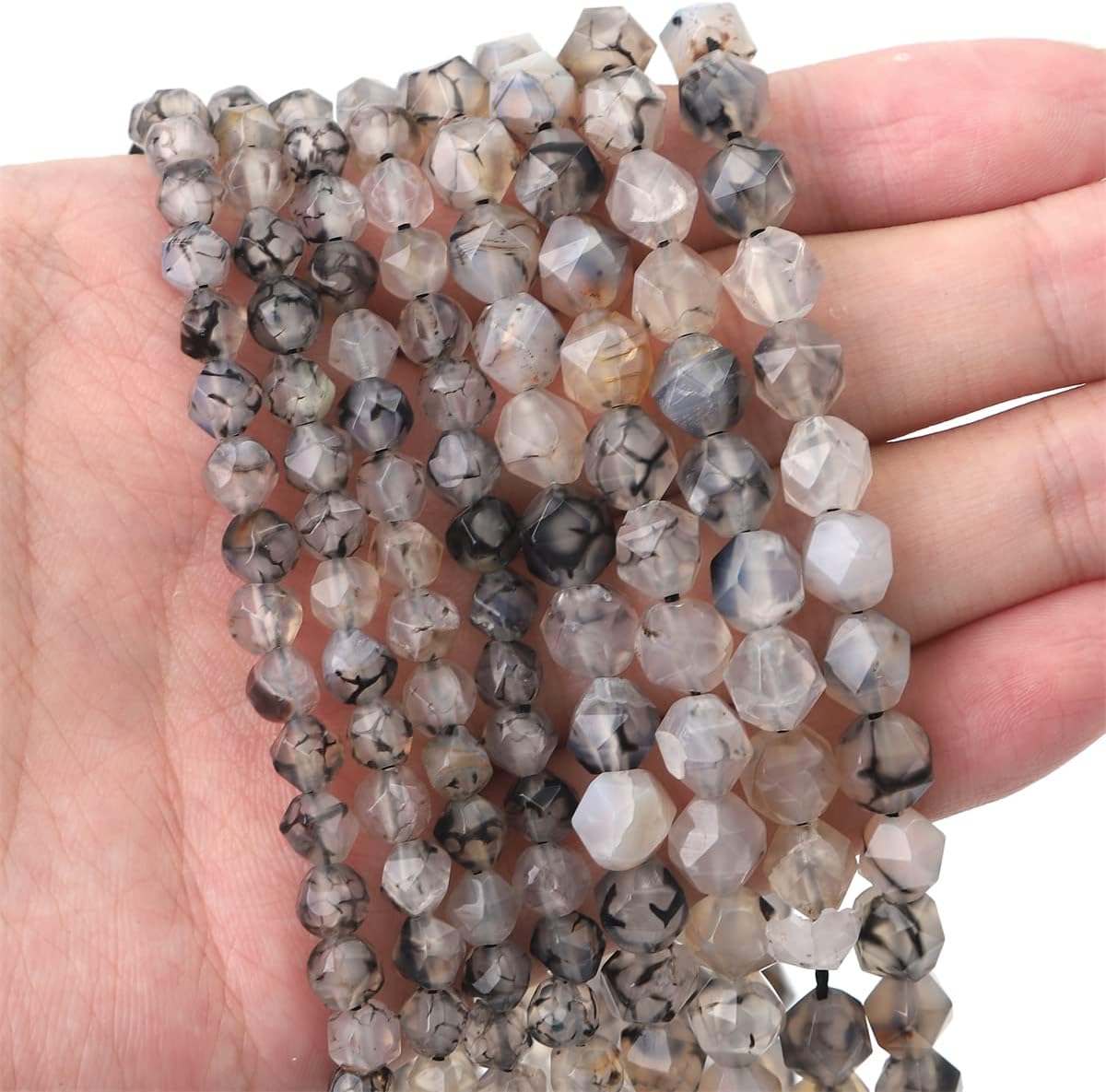 Cuentas redondas facetadas de ágata de dragón negro natural de 0.236 in 14.2 inhebra para la fabricación de joyas