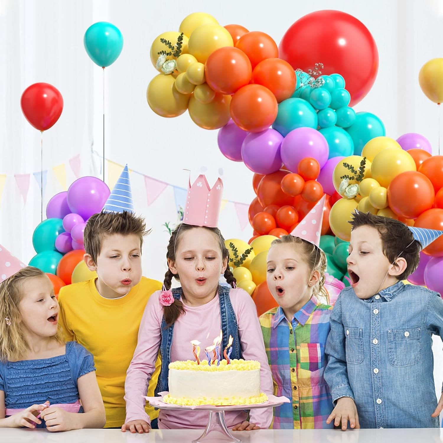 Kit de arco de globos de arcoíris, kit de arco de globos de mariposa, 112 globos rojos, azules, amarillos, morados, naranjas, con globo de aluminio