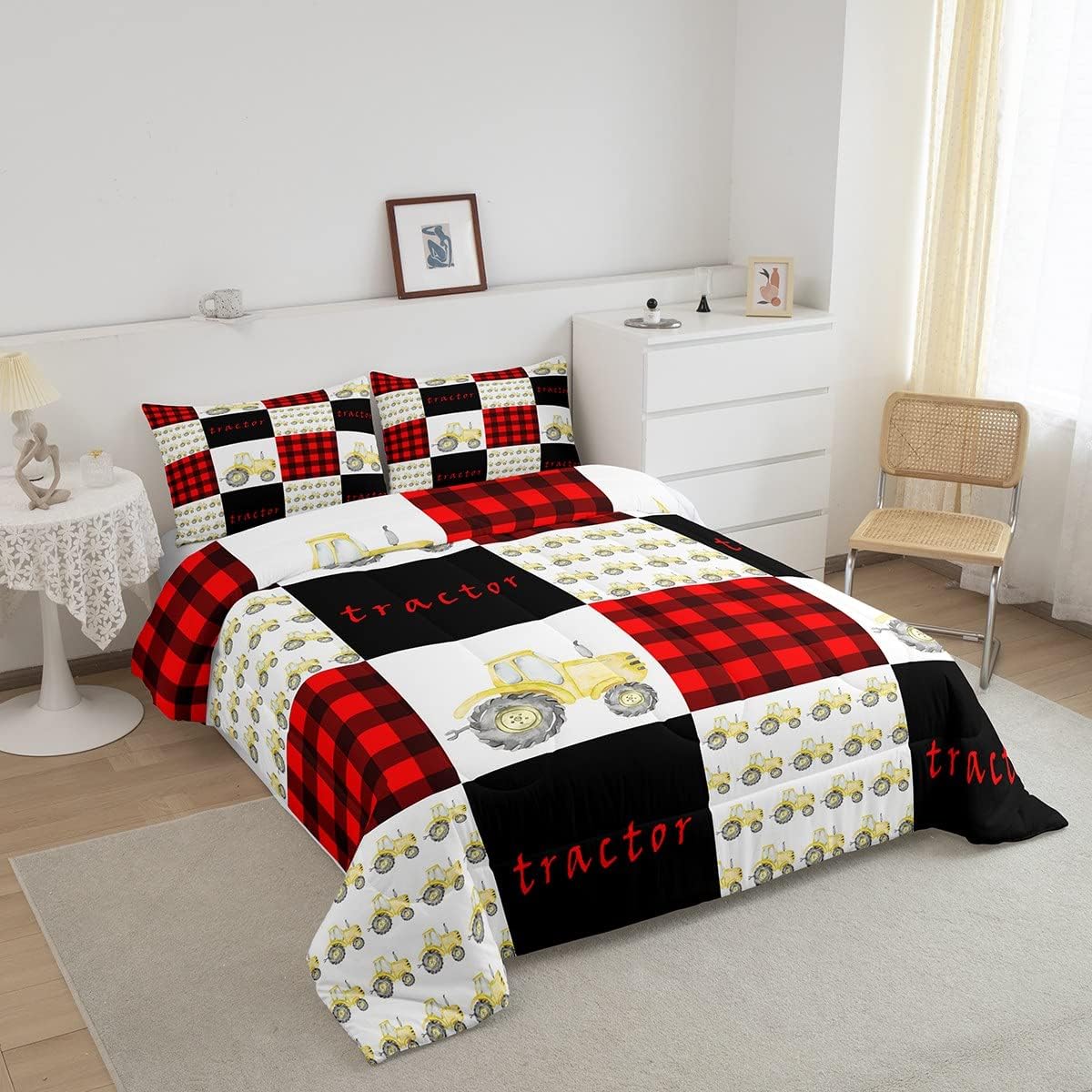 Erosebridal Juego de edredón de tractor tamaño King, juego de edredón de camión para niños, decoración de dormitorio, juego de ropa de cama