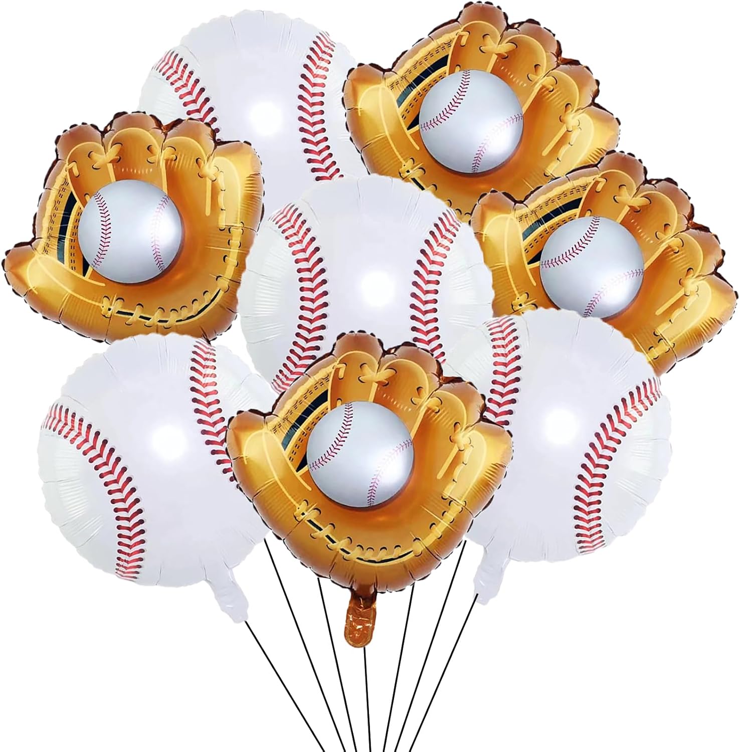 8 globos de papel de aluminio de béisbol, decoraciones de guantes, murciélagos, redondos, temática de béisbol, globos de Mylar para niños,