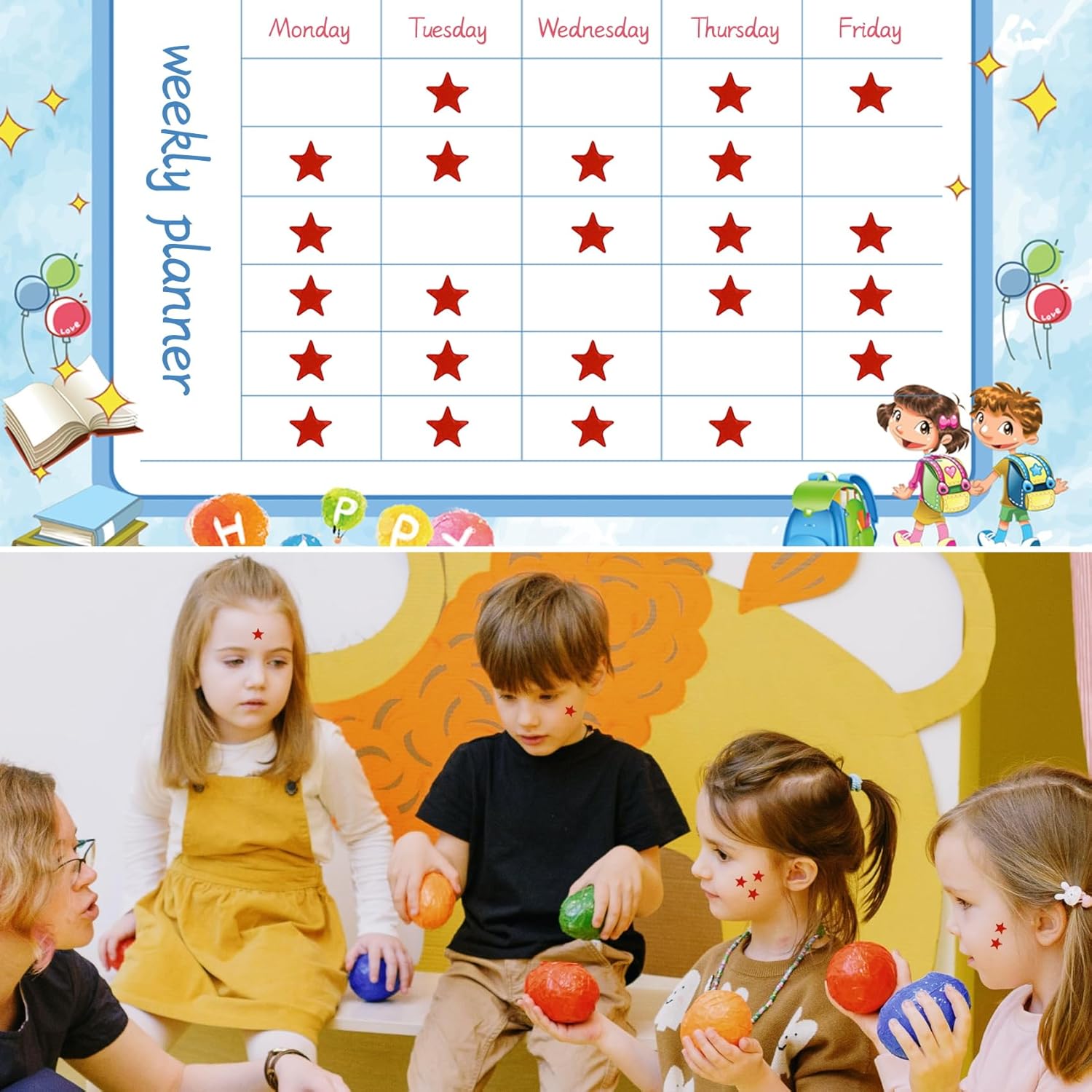 Calcomanías de estrella roja de 0.3 pulgadas de diámetro, 1080 piezas, 10 hojas, calcomanías de recompensa para niños, ideales para gráficos de