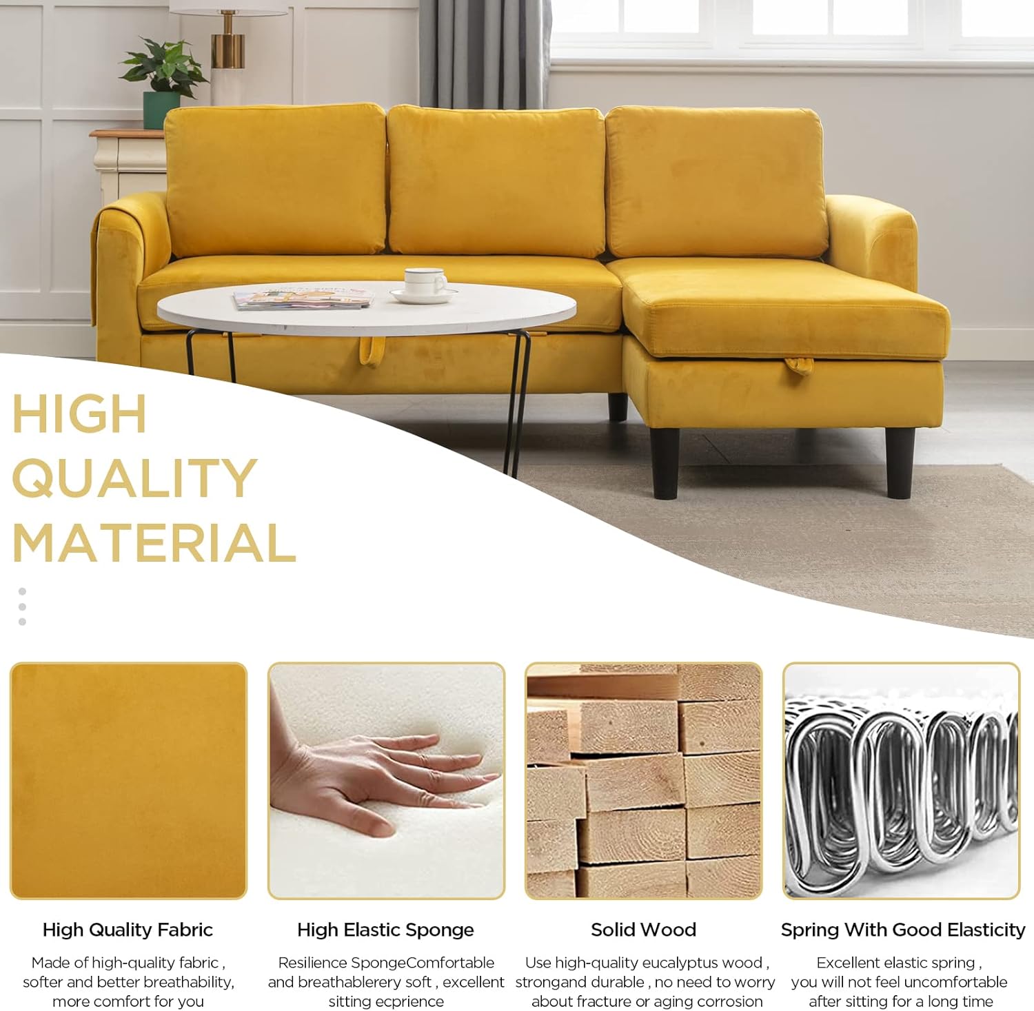 Akrenar Sofá modular reversible con almacenamiento, moderno sofá cama de tela de terciopelo en forma de L, sofás seccionales para sala de estar,