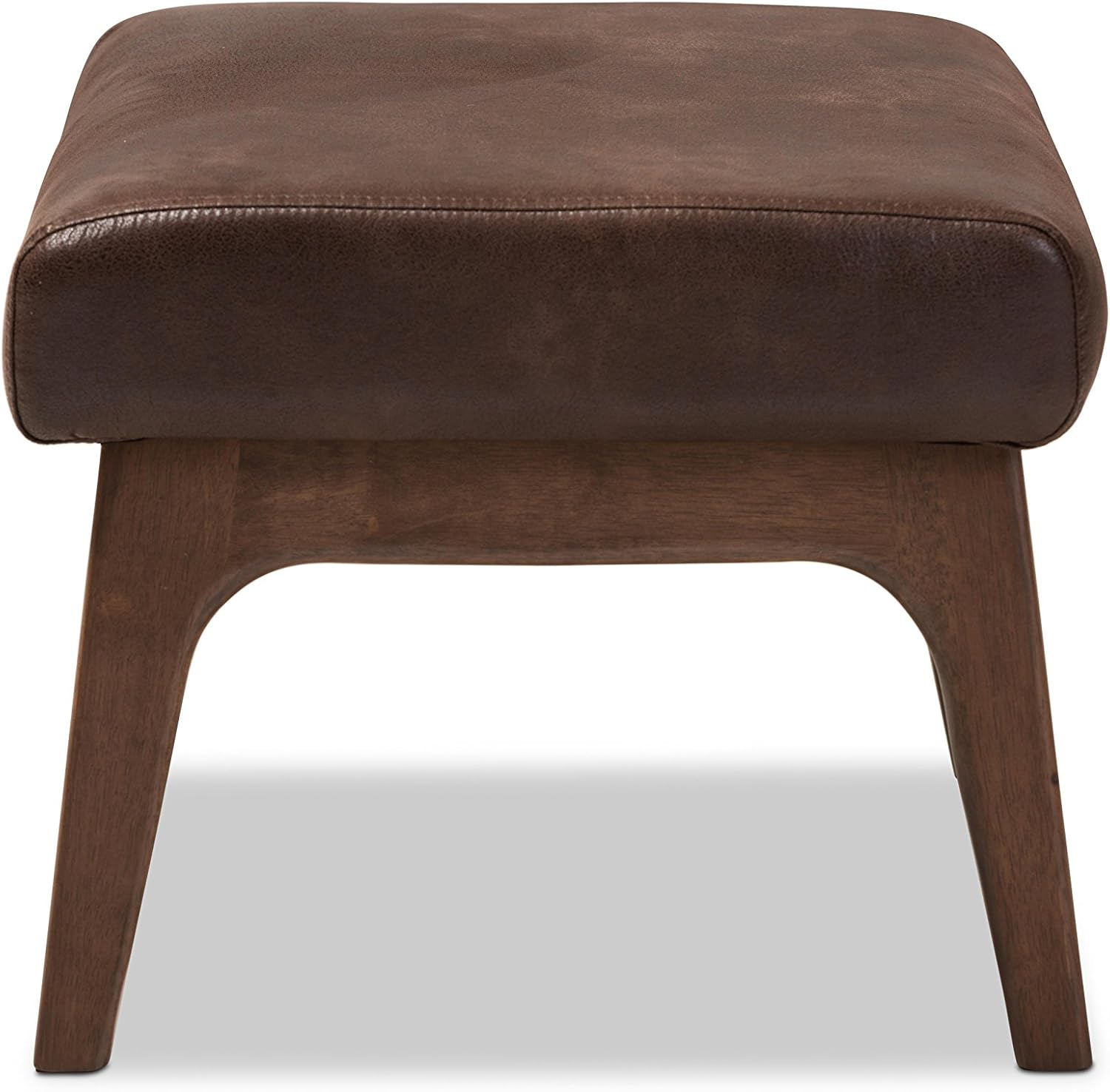 Baxton Studio Birk Mid-Century – Otomana moderna de piel sintética envejecida de madera de nogal, color marrón oscuro