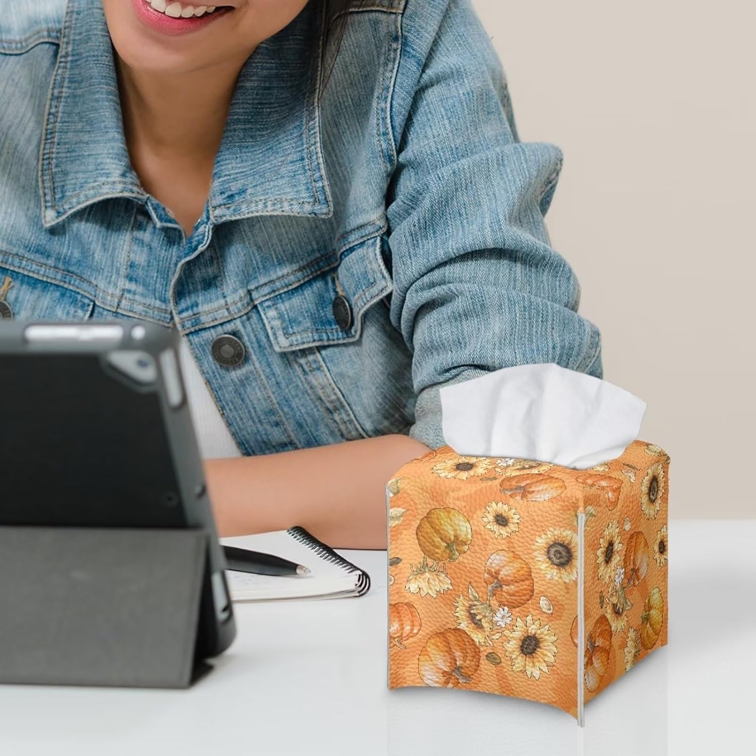 Caja de pañuelos de otoño con diseño de calabazas, girasoles, para decoración de Acción de Gracias, caja de papel higiénico, cubo de papel higiénico