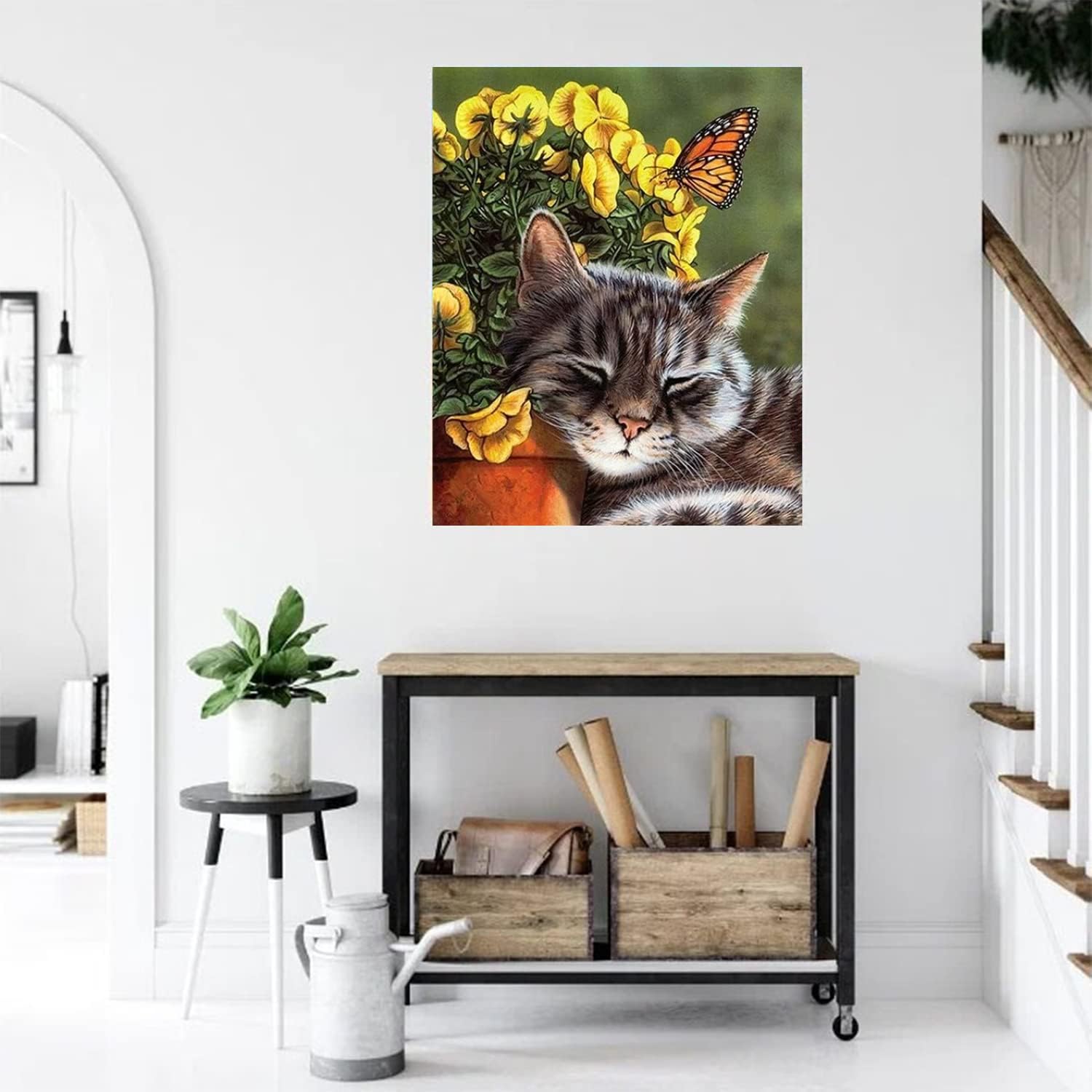 KEOOID Kits de pintura de diamantes de flores para adultos, niños y principiantes, arte redondo con gemas de gato y mariposa con diamantes 5D para