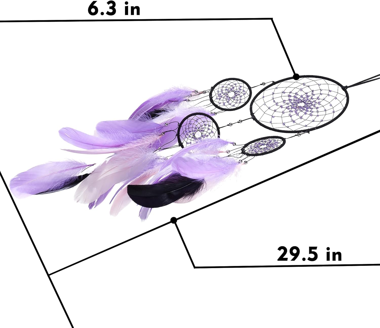 Atrapasueños de color morado estrellado, plumas de ganso con multianillo, hecho a mano, gran atrapasueños para dormitorio, atrapasueños para niñas,