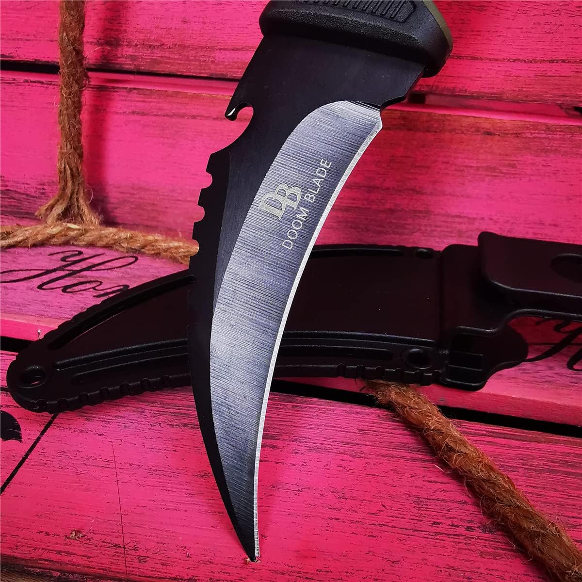 Doom Blade Cuchillo de hoja fija tipo karambit con funda para campamento, caza, pesca y supervivencia (tipo 2)