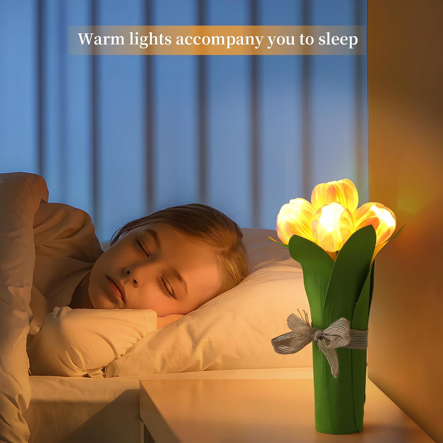 Lámpara de mesa de tulipán, lámpara de mesa LED con pilas, pequeñas luces de noche, lámpara de noche para dormitorio, decoración del hogar, boda,