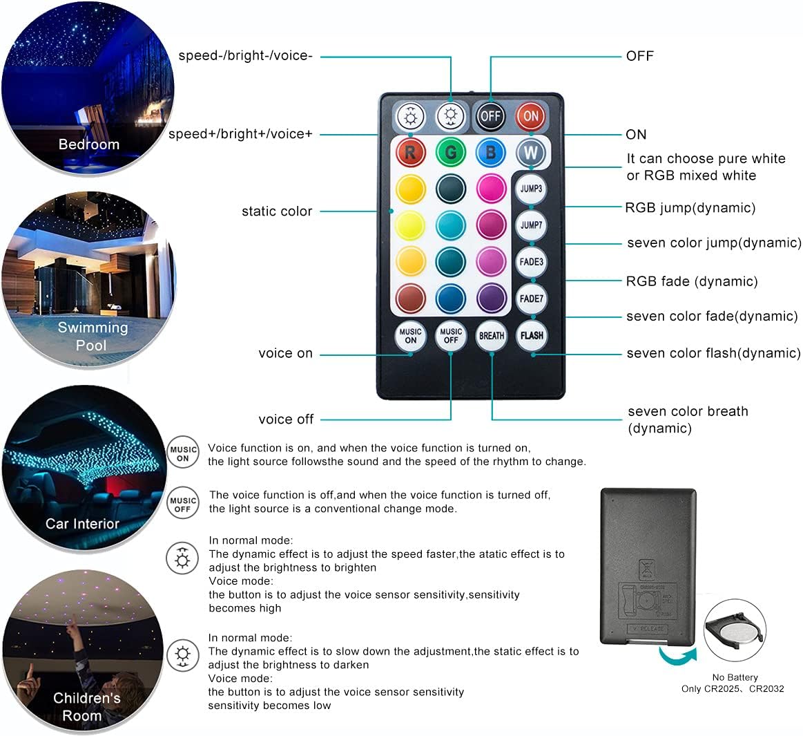AZIMOM Uso del coche Bluetooth 6 W RGBW LED de fibra óptica luces estrella techo luz kit APP control remoto mezclado 430 unids 9.8ft cable de fibra