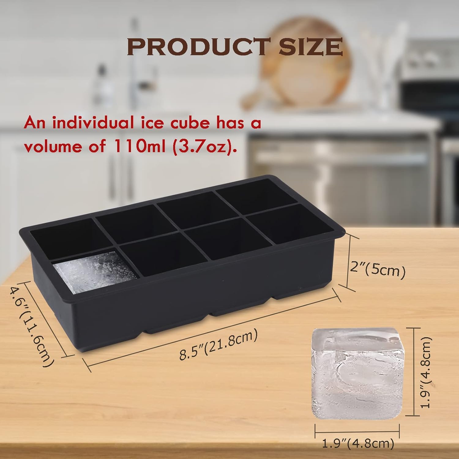 Bandeja grande para cubitos de hielo de alta calidad, moldes cuadrados grandes de silicona para cubitos de hielo de 2 pulgadas con tapas extraíbles,