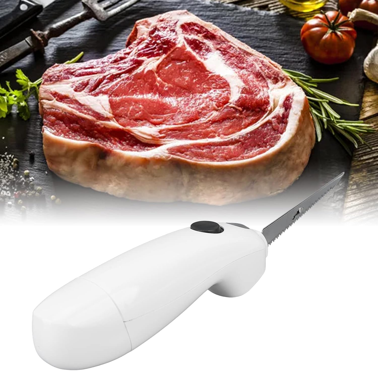 AYNEFY Cuchillo eléctrico para carne, sin cable, funciona con pilas, cuchillo para tallar pavos de acero inoxidable, cuchillo de filete eléctrico