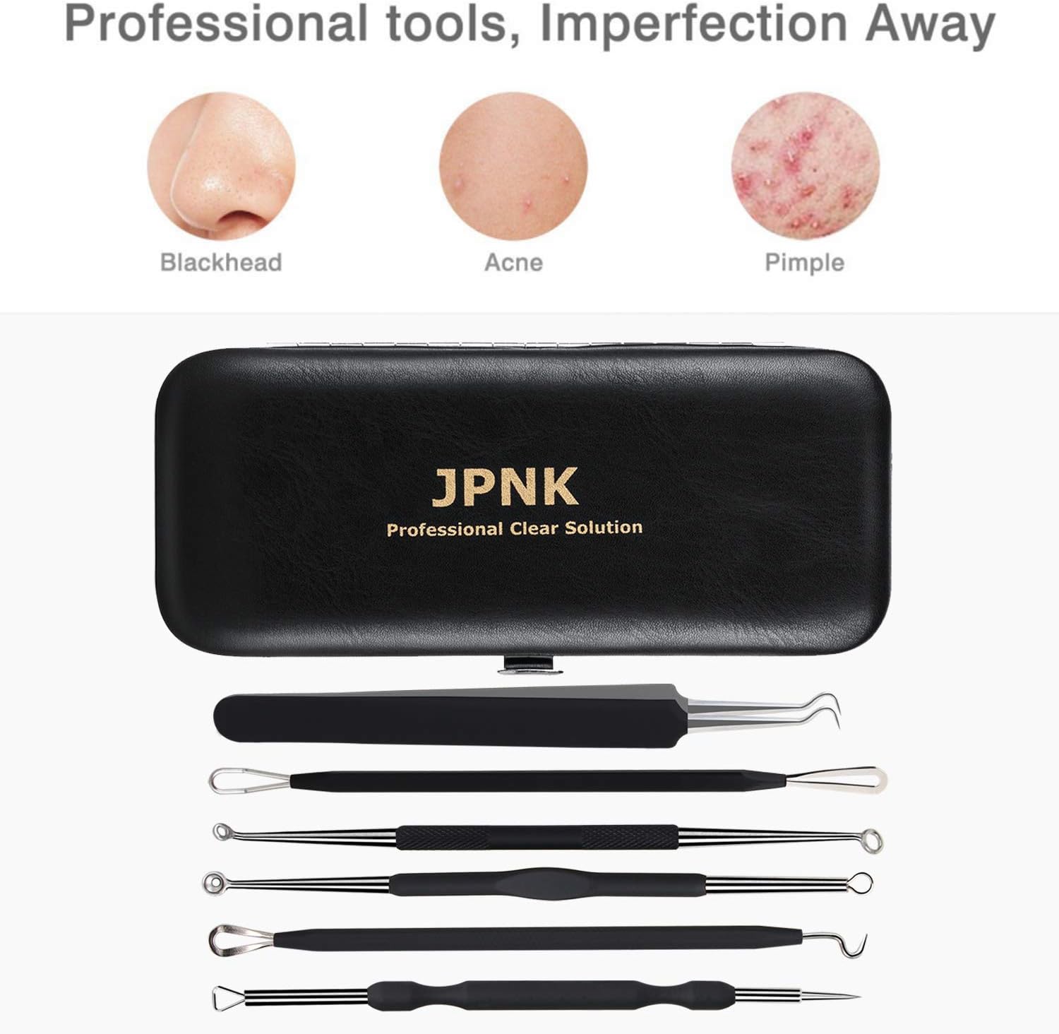 JPNK Herramienta para eliminar puntos negros, kit de eliminación de acné para manchas, estallidos de puntos blancos, 6 piezas de eliminación de