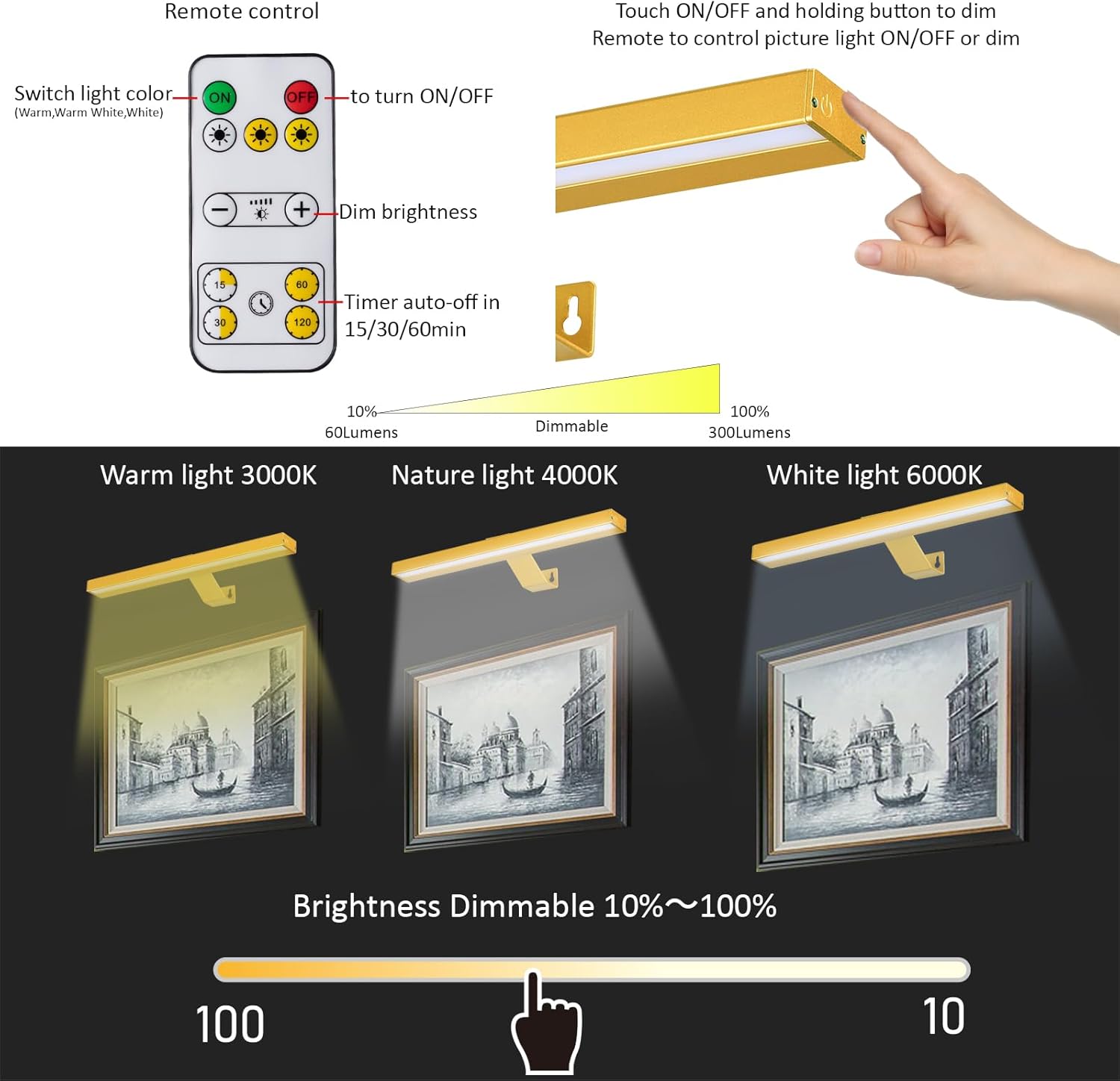 Luces de imagen inalámbricas con control remoto, batería recargable, luz de exhibición artística, regulabletemporizador apagado, luz de diana de 16