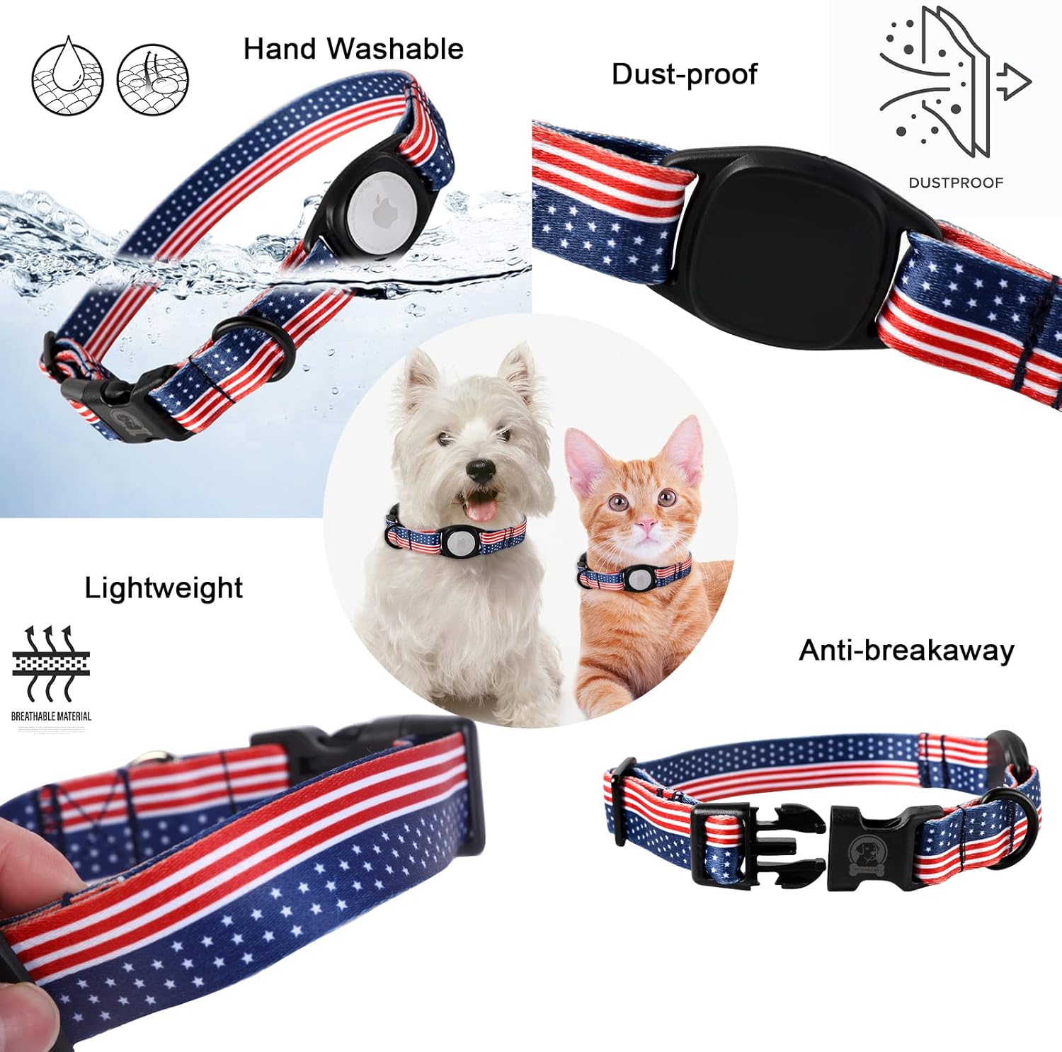 MR.CHUBBYFACE Airtag – Collar de perro para el 4 de julio con soporte para Airtag de Apple para perros pequeños, medianos y grandes