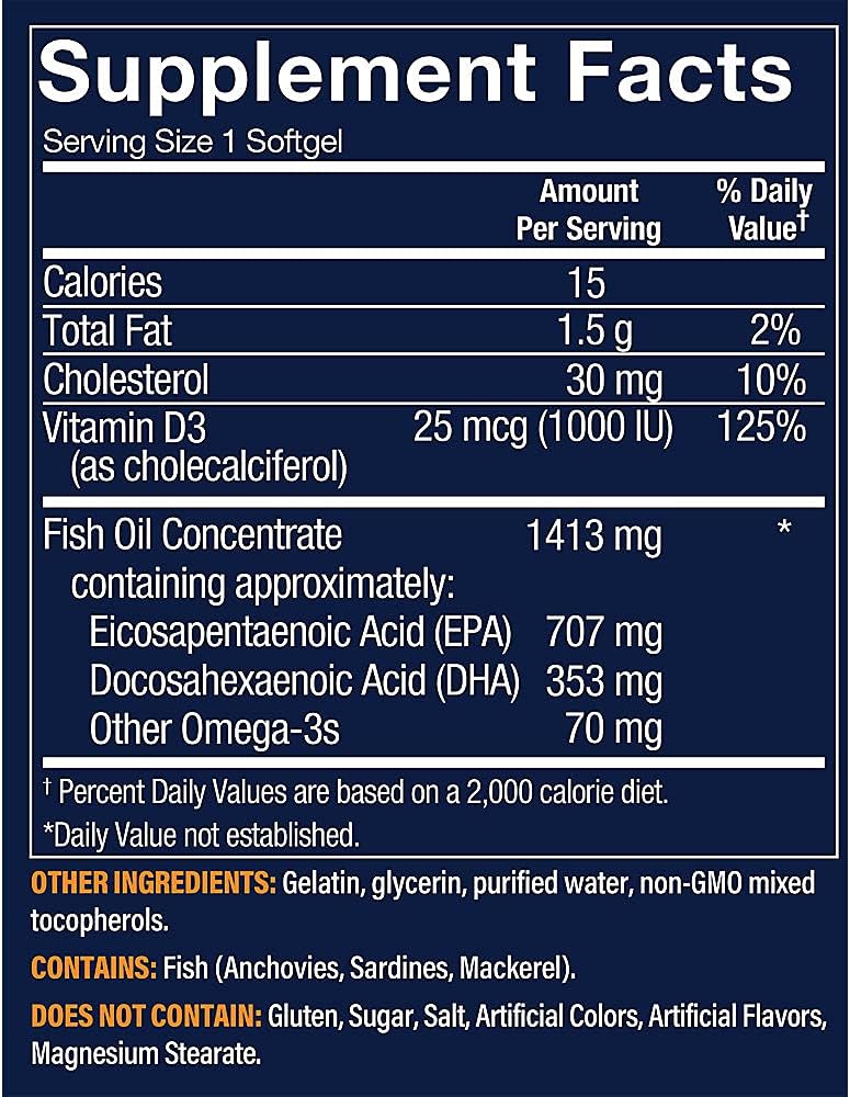 Vthrive Aceite de pescado omega-3 premium con vitamina D3 – Apoya la salud cardiovascular – 1,060 EPADHA (120 cápsulas blandas)