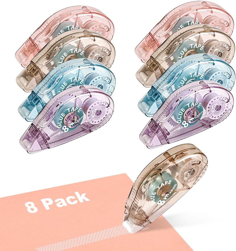 Rodillo de cinta de doble cara  Paquete de 8 rodillos de cinta adhesiva para álbumes de recortes, envoltura, manualidades de papel para niños