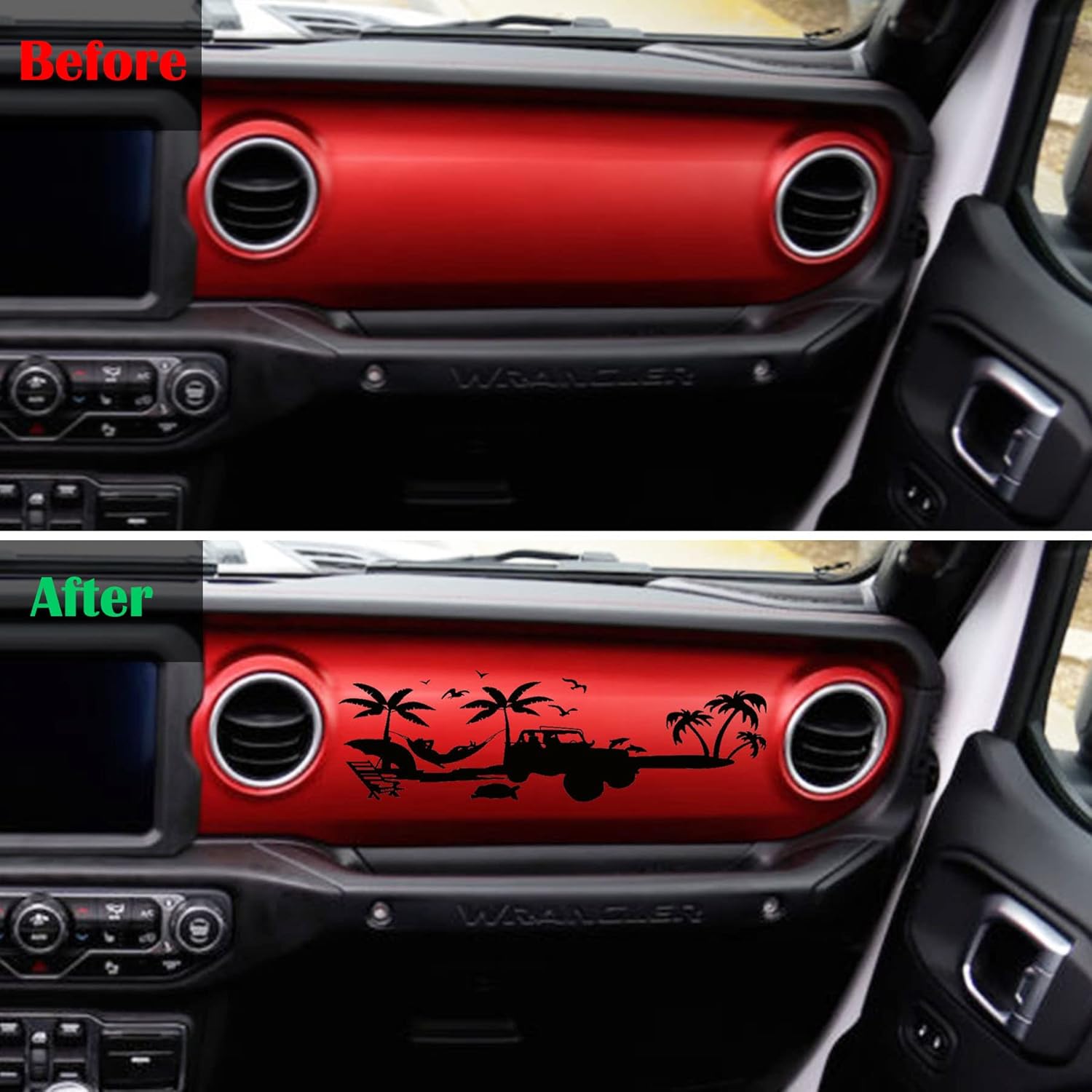 Zxiaochun Dashboard Decal Glove Box Beach Scenery Vinyl Sticker for Wrangler JL JLU Gladiator JT(Matte Black)