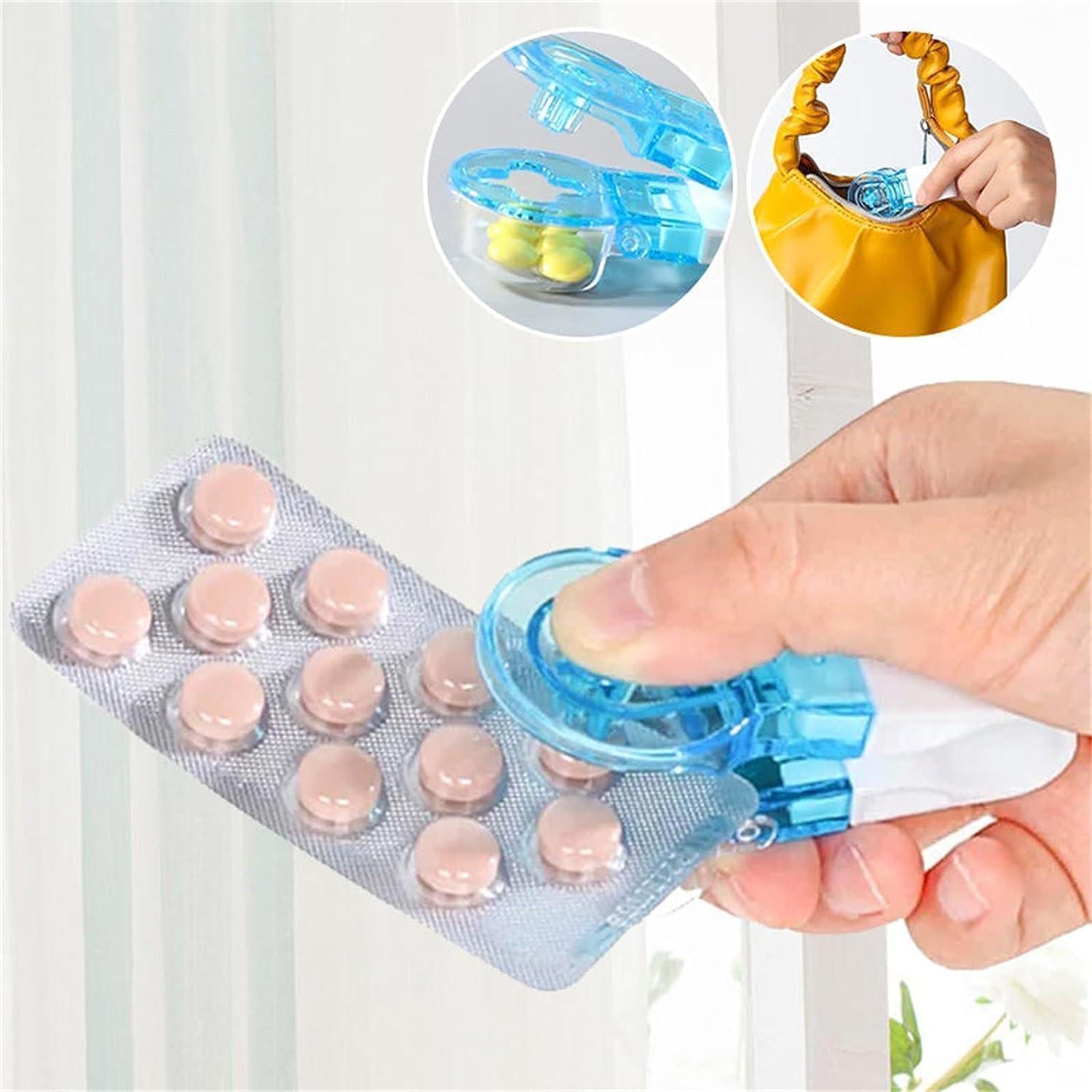 Pastillero portátil, dispensador de pastillero portátil de bolsillo 2023, caja de almacenamiento, dispensador de medicamentos fácil de sacar