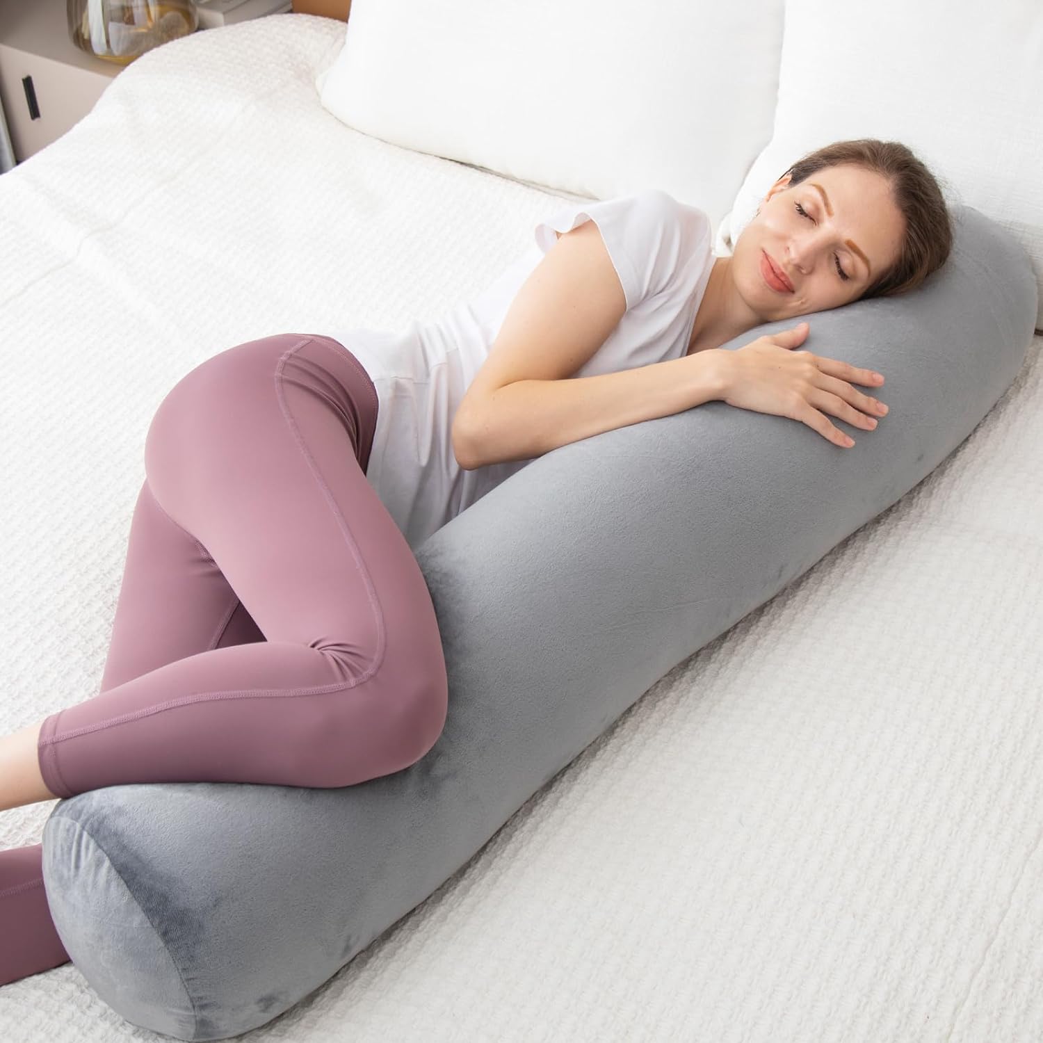 Almohada corporal redonda de espuma viscoelástica para adultos, almohada firme y larga para cama, almohada cilíndrica con funda de terciopelo, 47 x
