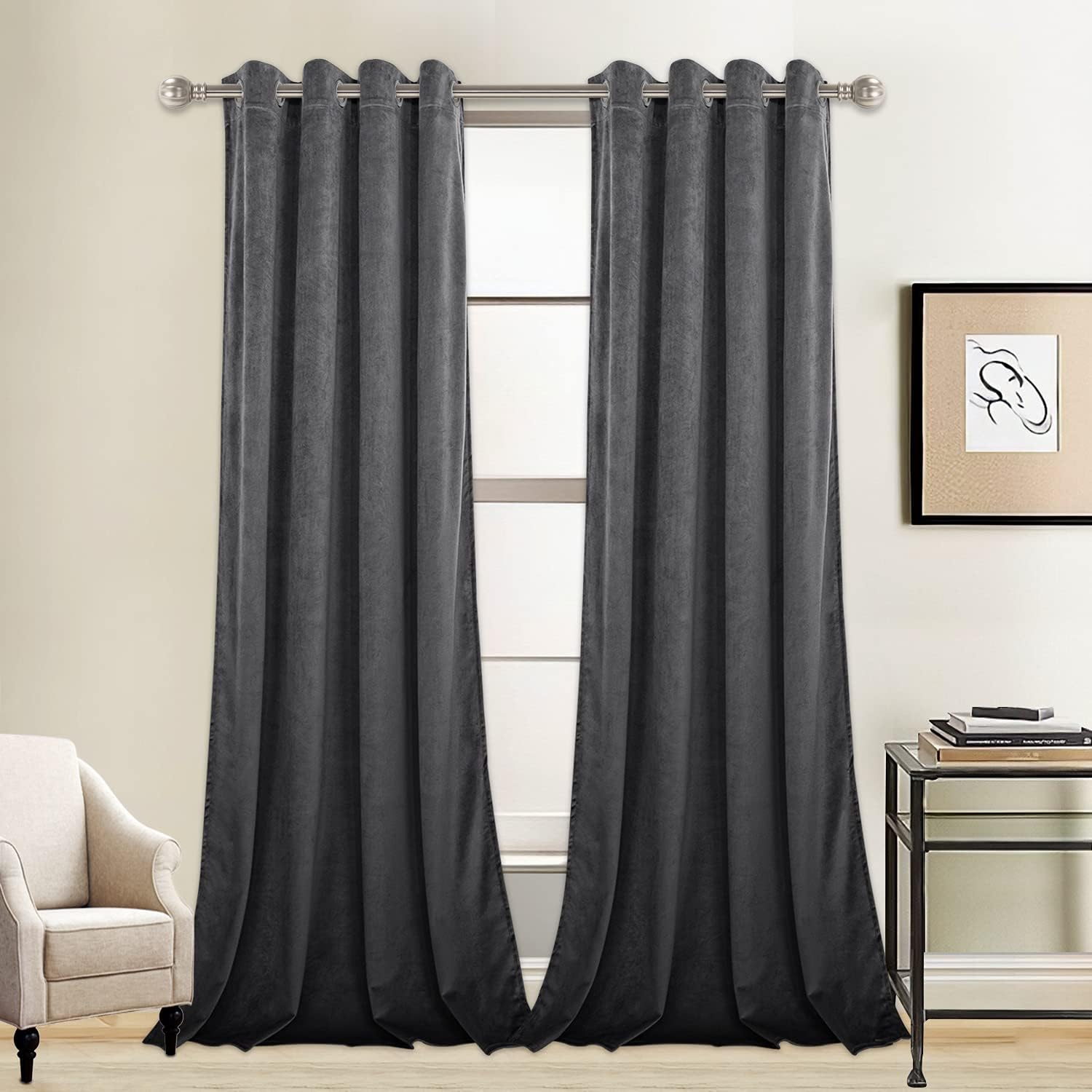 LUSHLEAF 2 paneles de cortinas opacas de terciopelo gris de 84 pulgadas, paneles de cortinas opacas de terciopelo con aislamiento térmico para