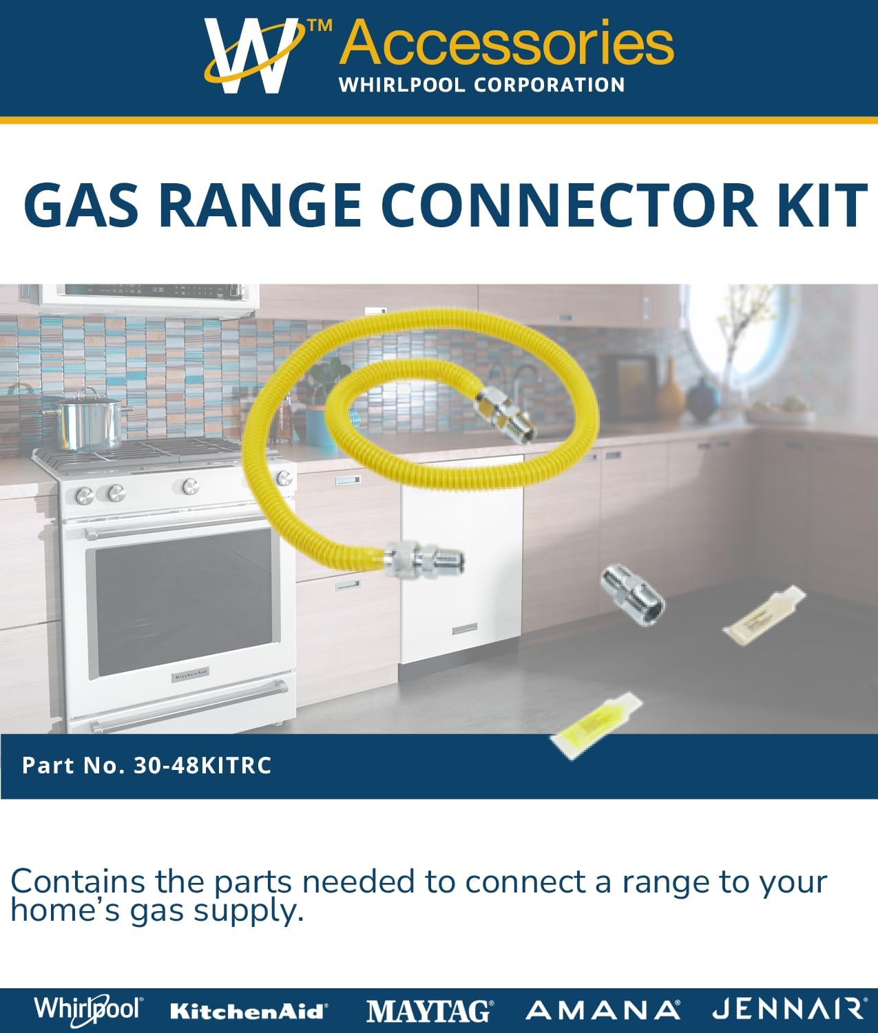 Whirlpool 30-48KITRC Kit de conectores originales OEM para gamas de gas  Reemplaza 1200186, 18001065, 30-48KITR, 30-48KITRA, AH1485650, EA1485650,