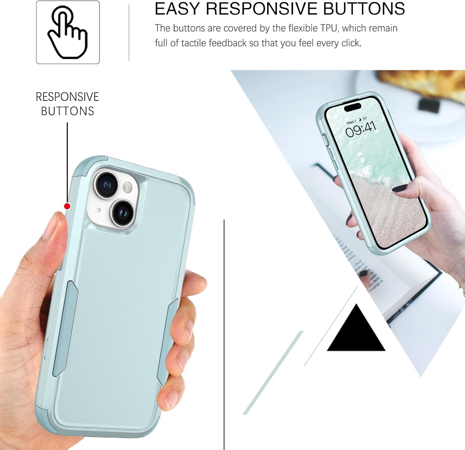 BENTOBEN Funda para iPhone 15, 3 en 1, resistente, híbrida, a prueba de golpes, policarbonato duro, TPU suave, antideslizante, protección para