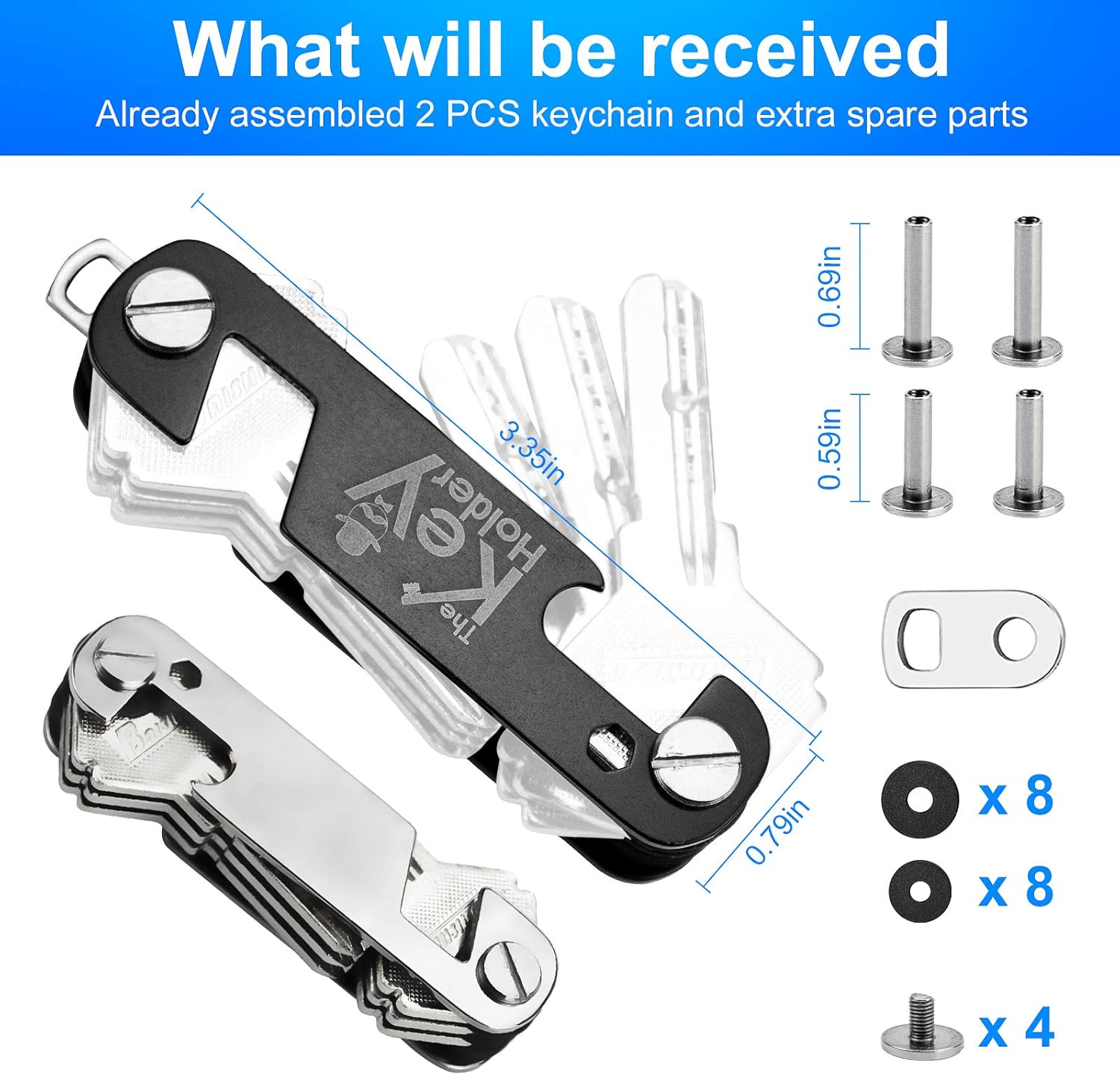 Llavero organizador de 2 piezas, llavero compacto para llaves, llavero plegable inteligente y ligero, multiherramienta con abrebotellassoporte para