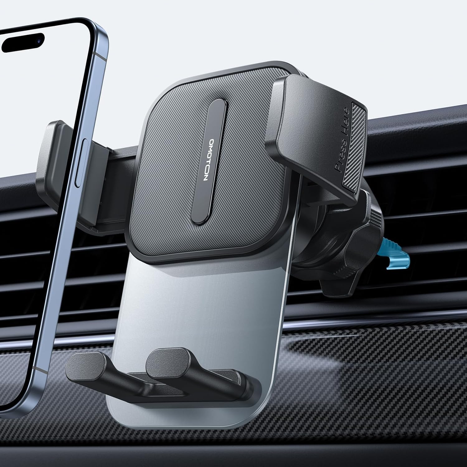 OMOTON Soporte de teléfono para ventilación de automóvil, gancho de metal de resorte, manos libres y súper estable, compatible con iPhone, Samsung,