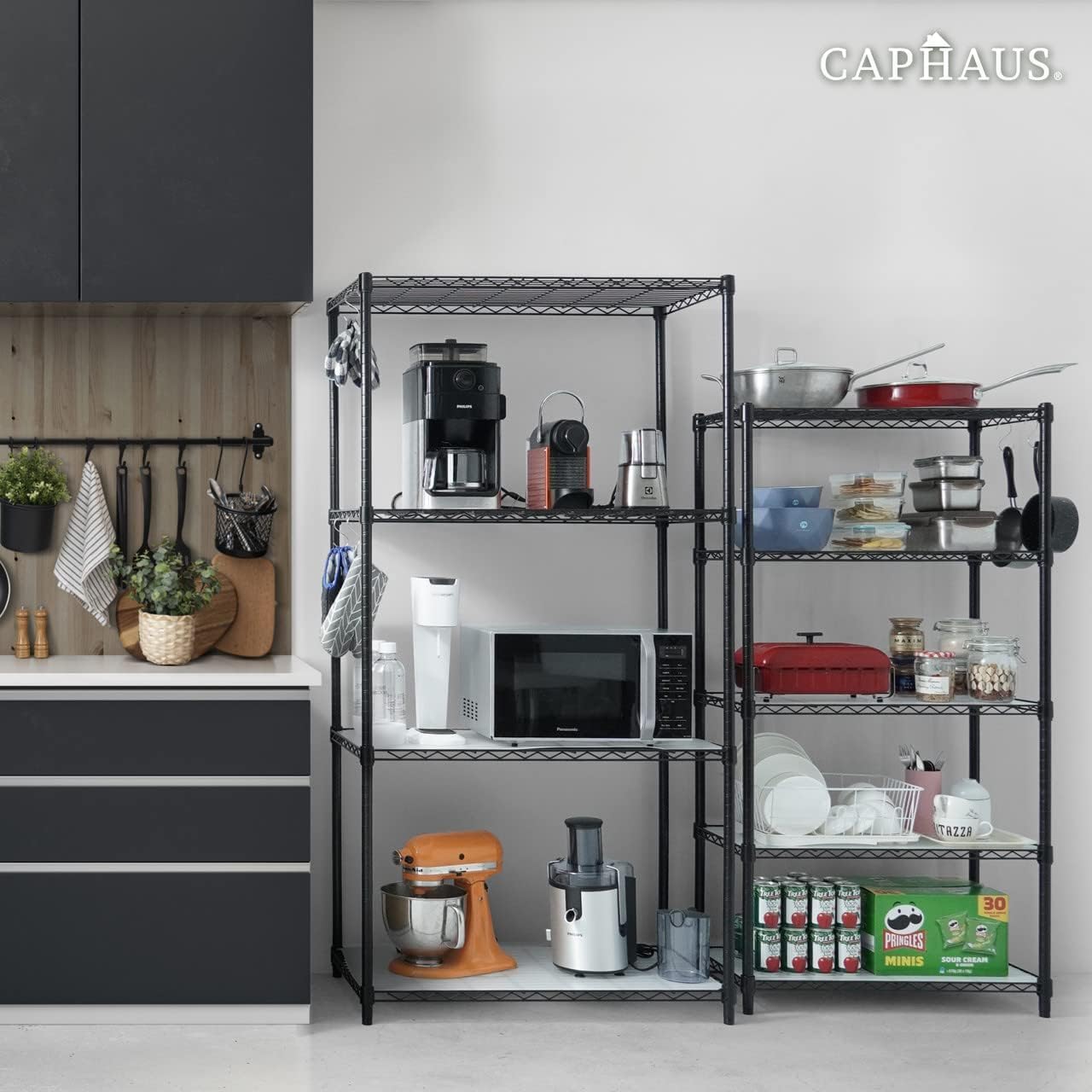 CAPHAUS NSF – Estantería de alambre resistente de grado comercial con ruedas, patas de nivelación y revestimientos, estante de metal de