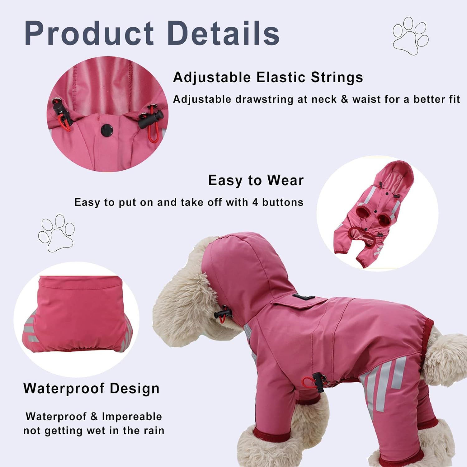 Impermeable impermeable para cachorros con capucha para cachorros pequeños y medianos, chaqueta impermeable para perro con correa reflectante y
