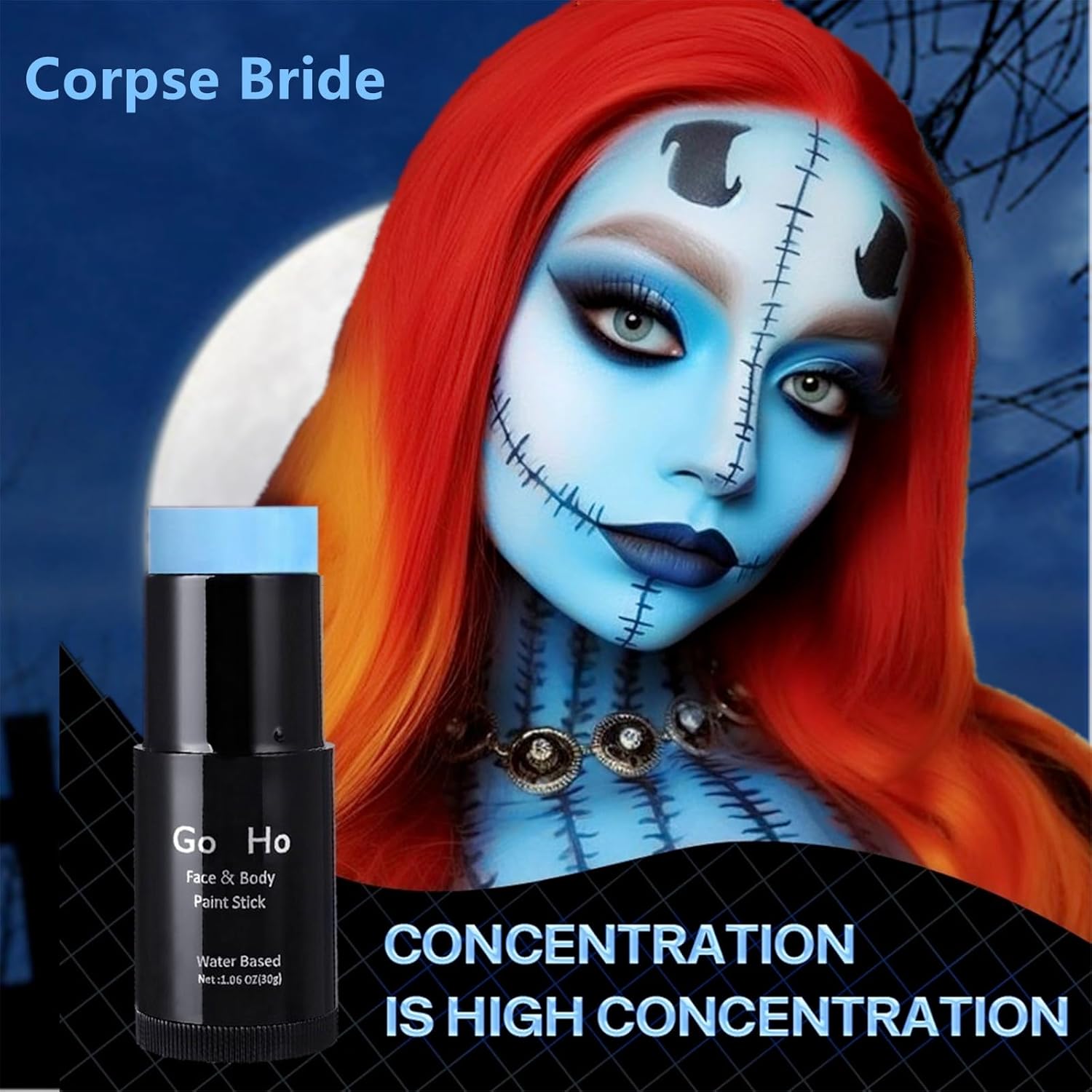 Go Ho Pintura facial azul claro, lavable a base de agua, color azul pálido, pintura corporal azul crema de cobertura completa para adultos y niños,