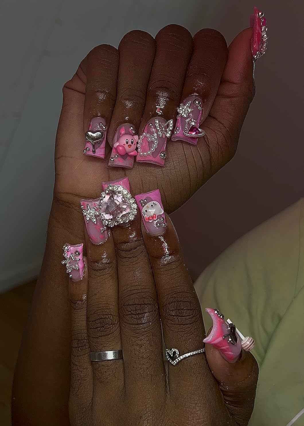 OWCATH Dijes de uñas Kawaii de dibujos animados de gatitos, decoraciones de uñas para suministros de arte de uñas, dijes de resina 3D con parte