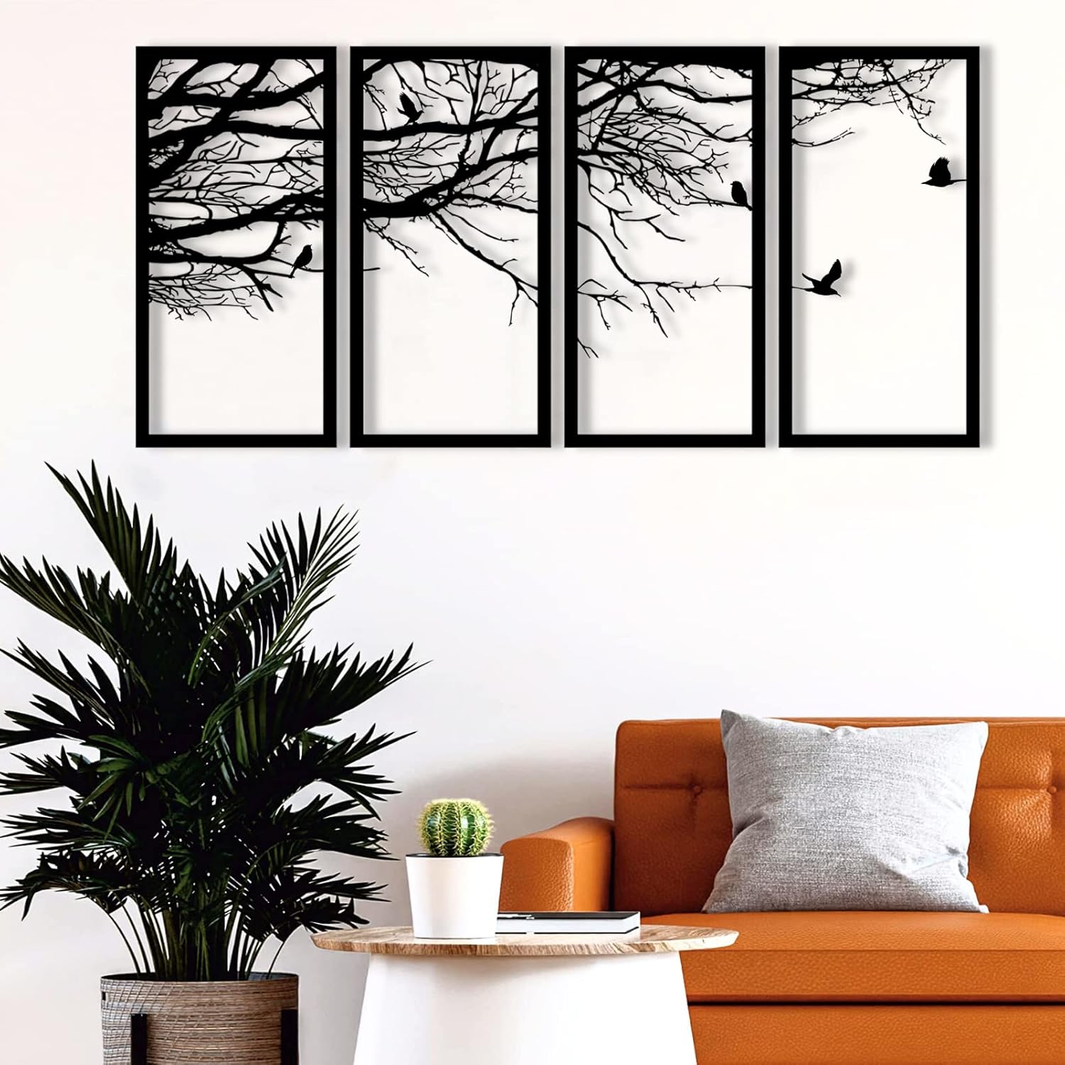 Arte de pared de metal, 4 paneles de decoración del árbol de la vida, decoración de árbol de metal, colgantes de pared de metal, letrero de árbol,