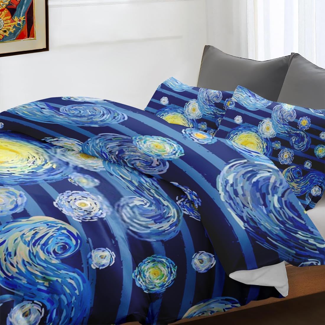 Juego de funda de edredón, luna amarilla estrellada para niños y adultos, decoración de dormitorio de niños y adultos, juego de funda de edredón