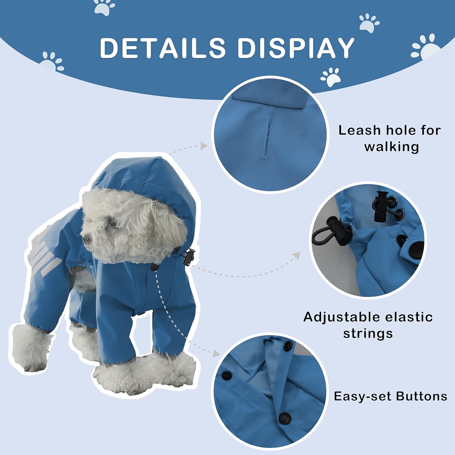 Impermeables impermeables para cachorros con capucha para perros pequeños y medianos, poncho con correa reflectante, chaqueta ligera con agujero