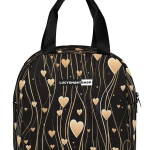 LUCYSMARSHOP – Lonchera negra pequeña para niñas de 8 a 10 a 12 años  Lonchera con corazón dorado para adolescentes y niñas, lonchera reutilizable LUCYSMARSHOP – Lonchera negra pequeña para niñas de 8 a 10 a 12 años  Lonchera con corazón dorado para adolescentes y niñas, lonchera reutilizable