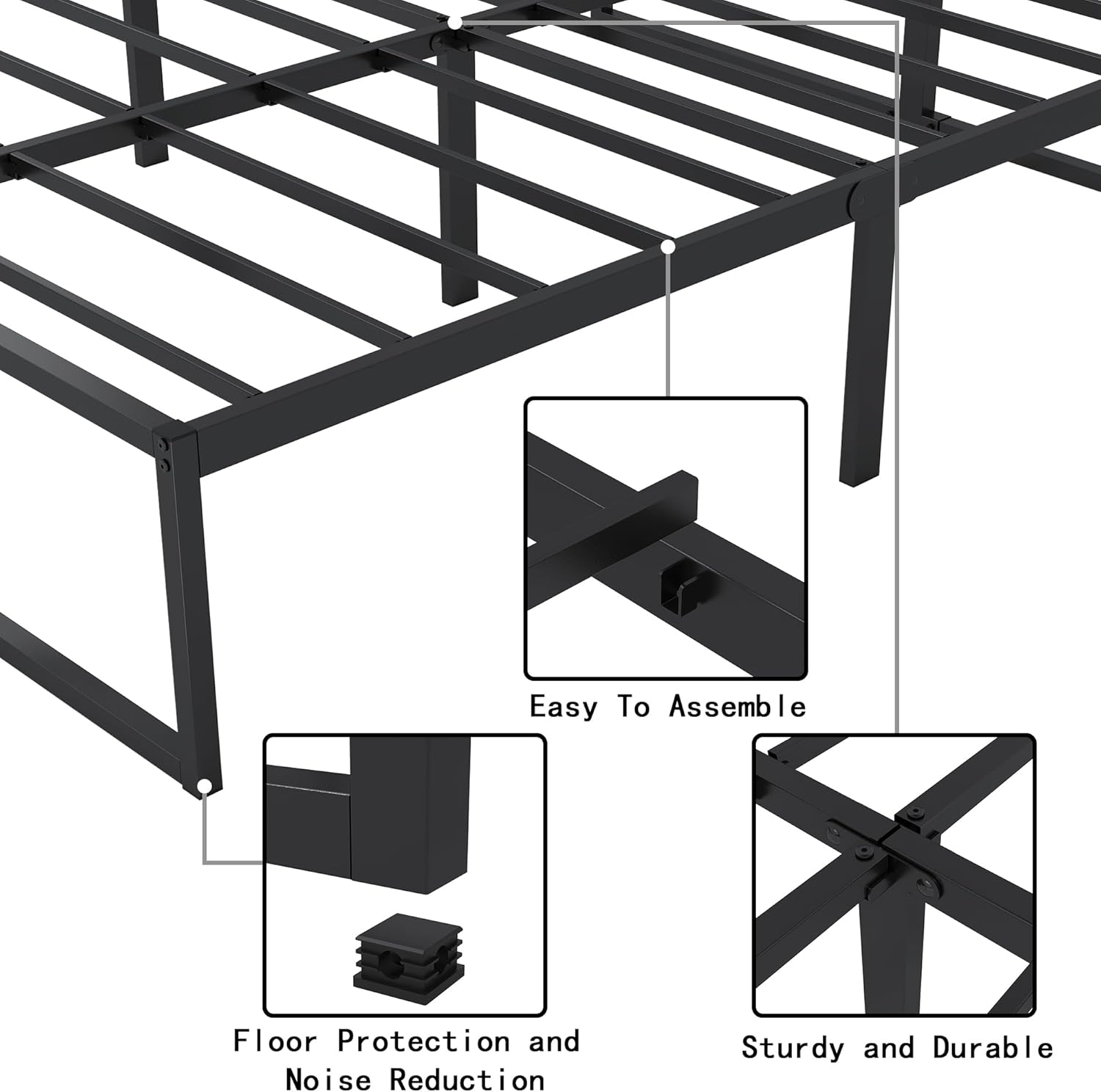 16 Inch King Bed Frame, No Box Spring Needed, Heavy Duty Metal Platform King Size Bed Frame, Strong Steel Slats Support, Noise Free, Easy Assembly,