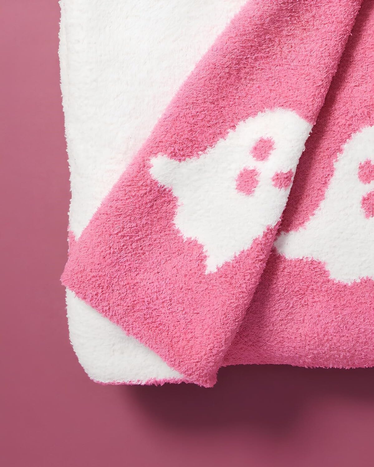 Bonita manta de fantasma rosa de Halloween súper afelpada y suave, manta de Halloween rosa para sofá, cama, manta de fantasma reversible de franela