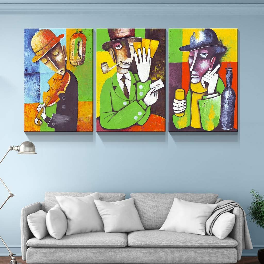 Denozer – 3 piezas de lienzo de arte abstracto para pared, arte abstracto de personajes, decoración de pared occidental vintage para sala de estar,