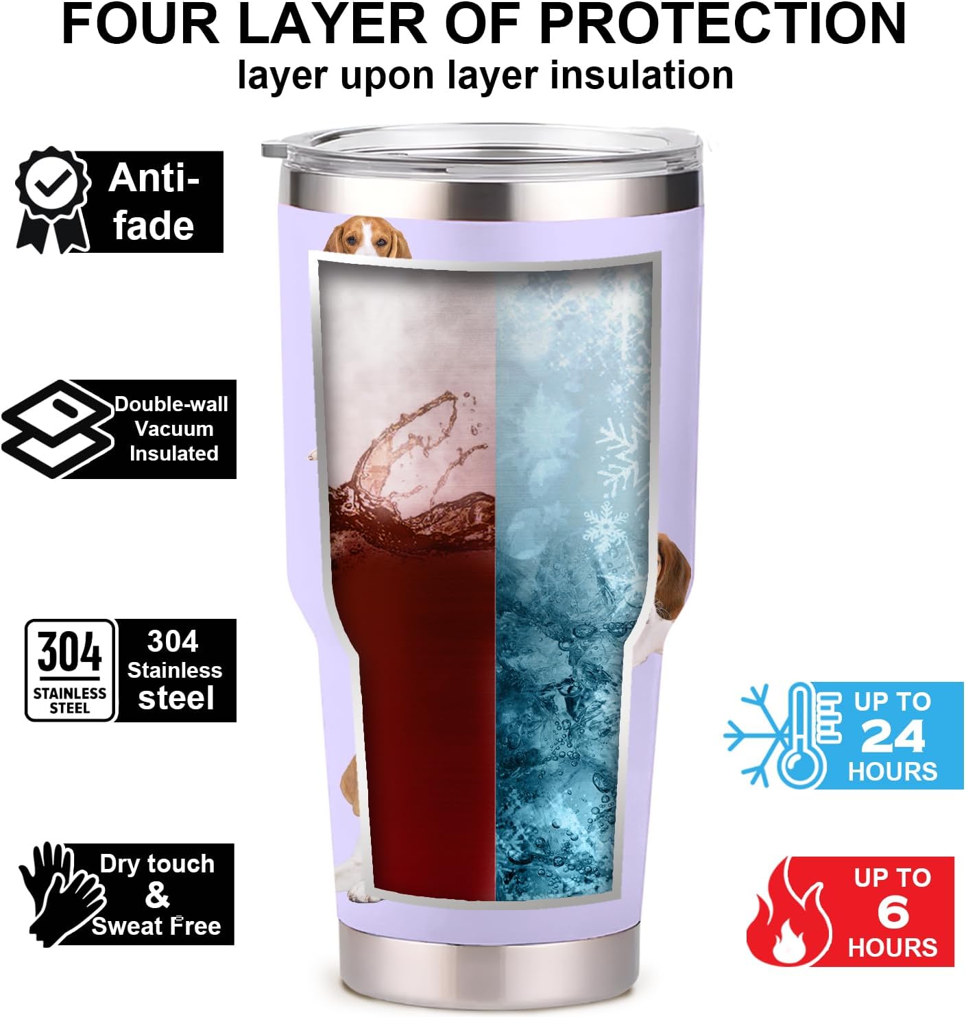 BeagleTumbler – Tazas de café de viaje aisladas de acero inoxidable con tapa y popote, regalo ideal para papá, mamá y perro