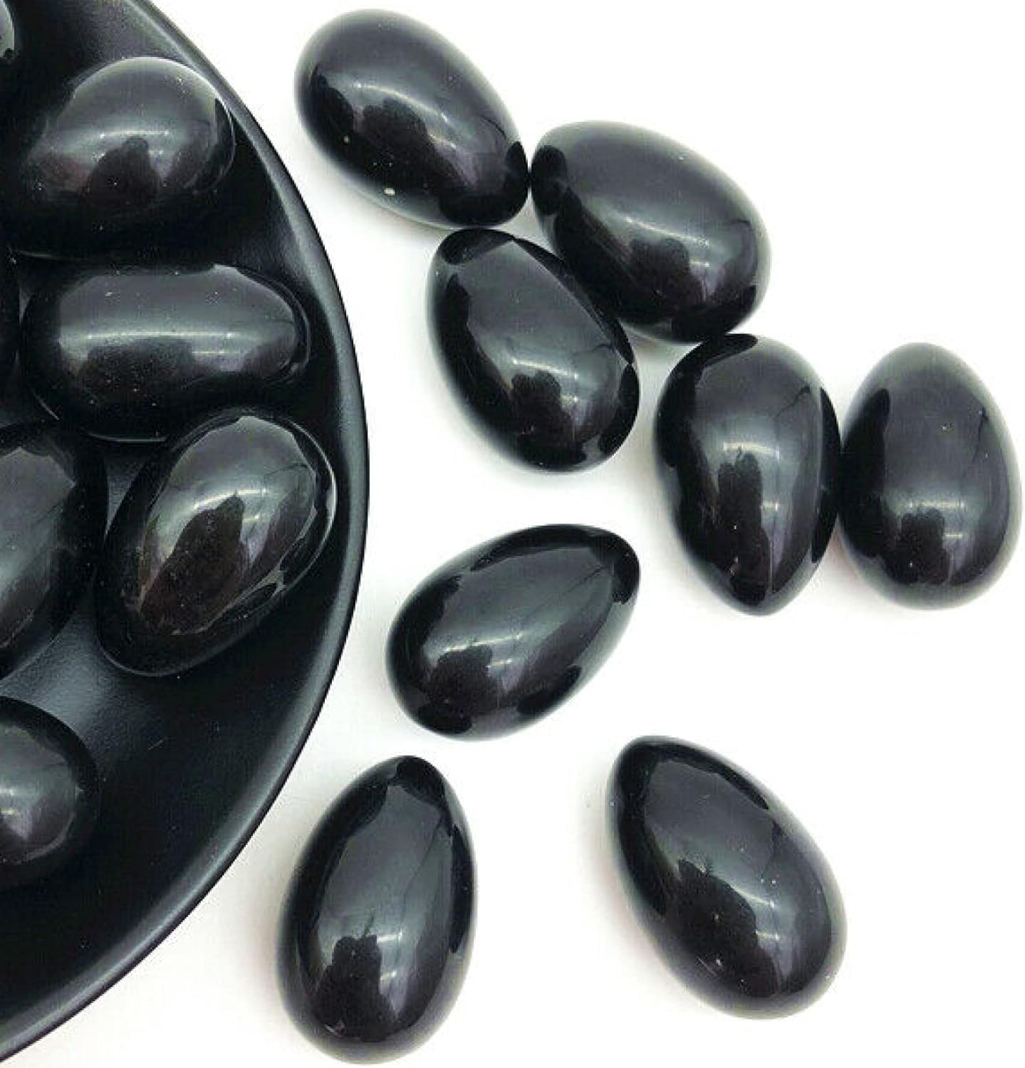 Huevos de piedras preciosas de cristal, piedra de cristal natural de obsidiana negra en forma de huevo de terapia de masaje de chakras, curación de