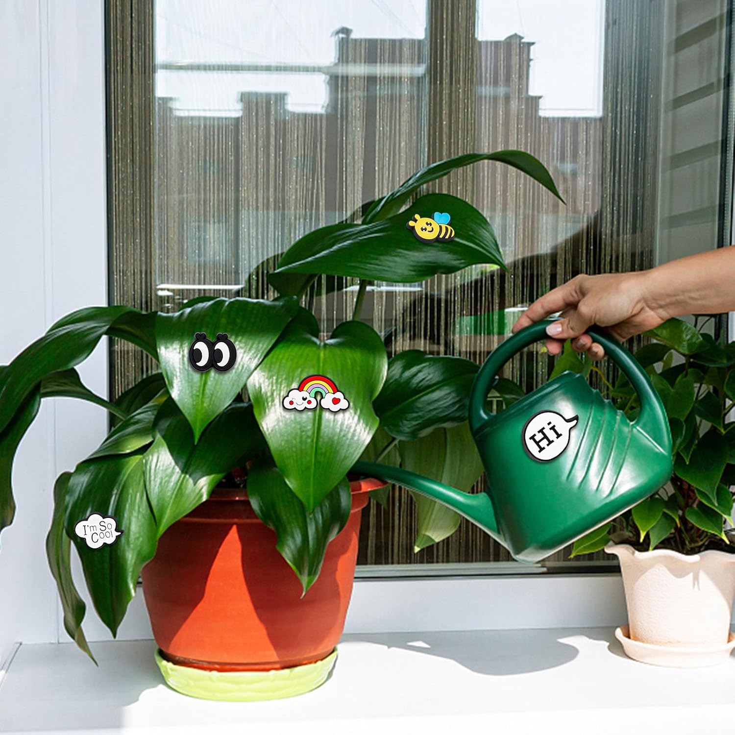 10 imanes para plantas en maceta, ojos magnéticos, abejas, arco iris, decoración facial para plantas, regalo divertido para amantes de las plantas,