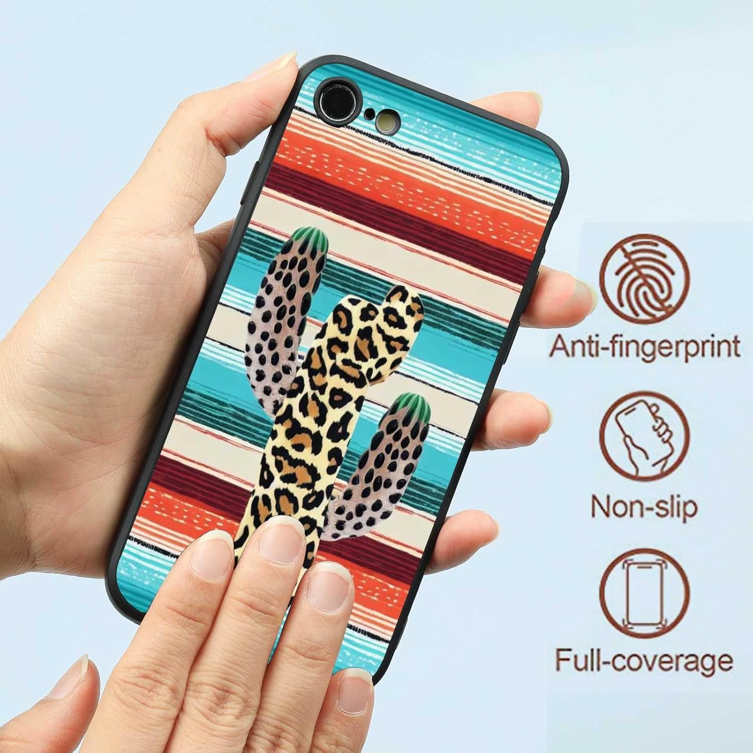 Funda compatible con iPhone SE (20222020)87 Western, turquesa occidental, cactus leopardo, guepardo, vaquera, rayas mexicanas, serape vaquero, para