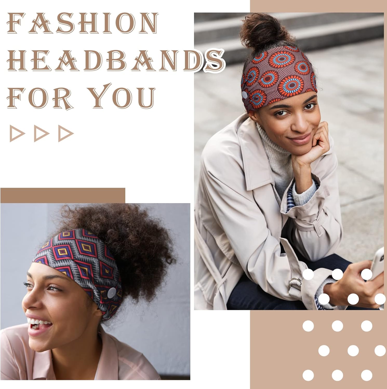 Chuangdi 6 diademas con botones para máscara, turbante de nudo bohemio africano, diademas elásticas para enfermeras, accesorios para el cabello de