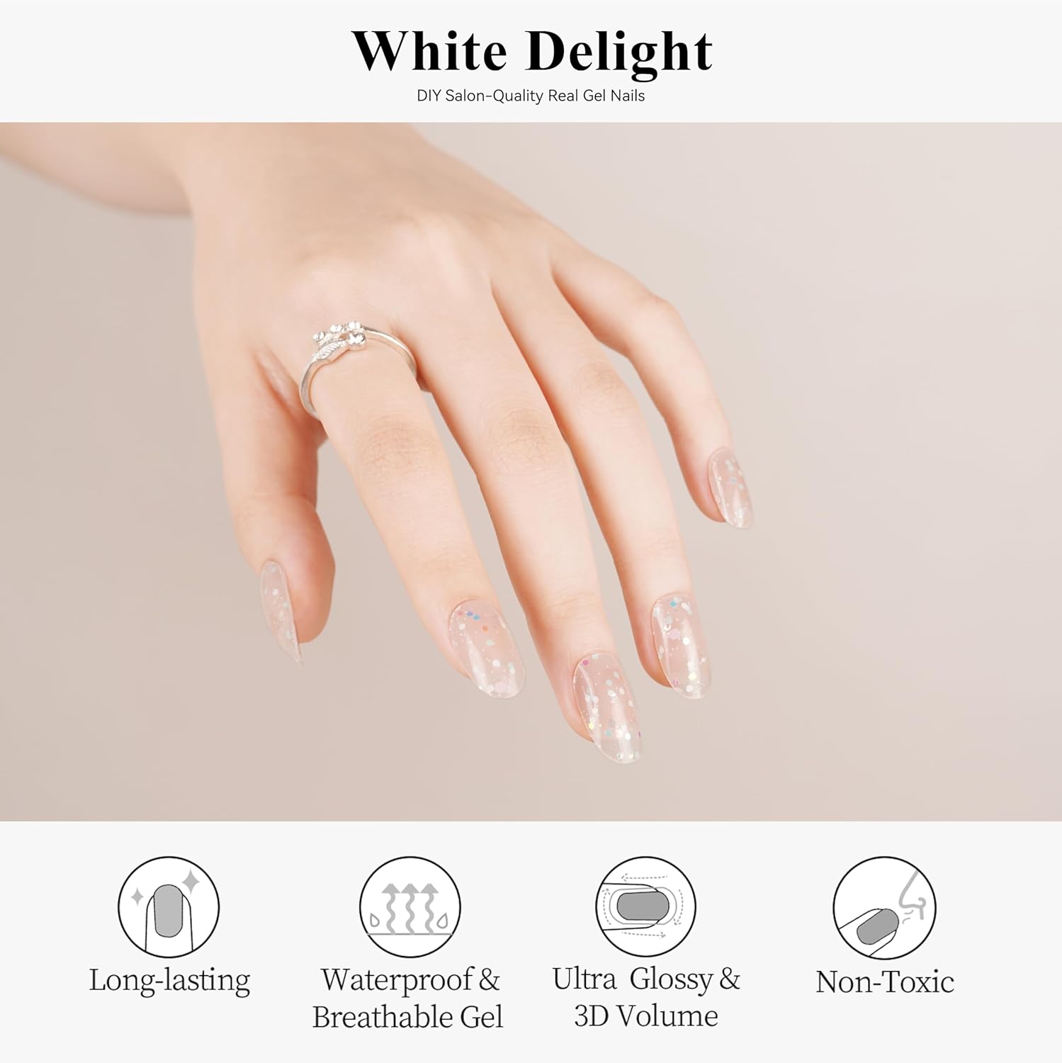 Drizzle Tiras de uñas de gel semicuradas, calcomanías artísticas de esmalte de uñas reales (requiere luz UVLED), envolturas de uñas de Halloween que