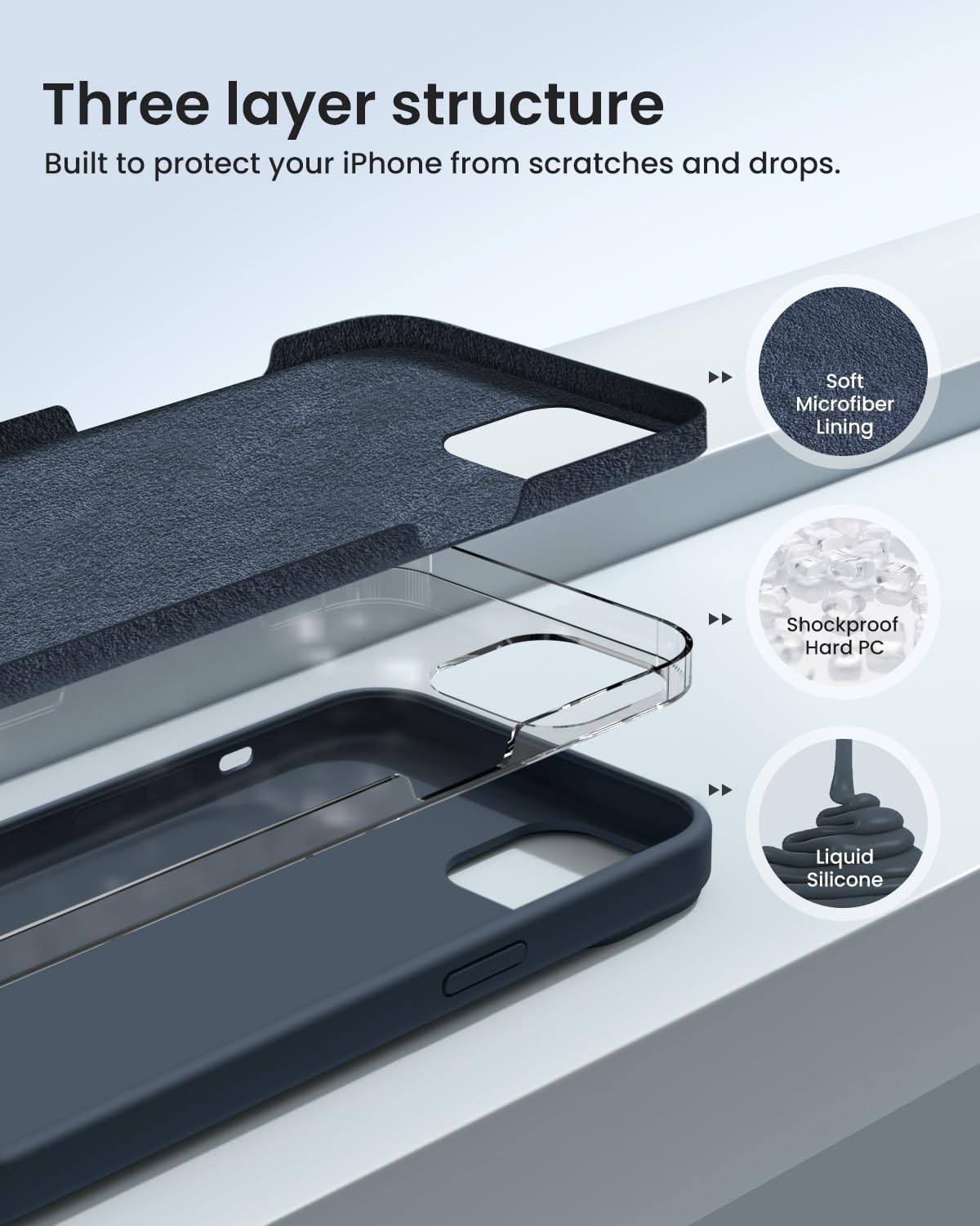 Funda diseñada para iPhone 15, funda de silicona protección contra caídas de grado militar forro de microfibra antiarañazos funda de silicona ultra