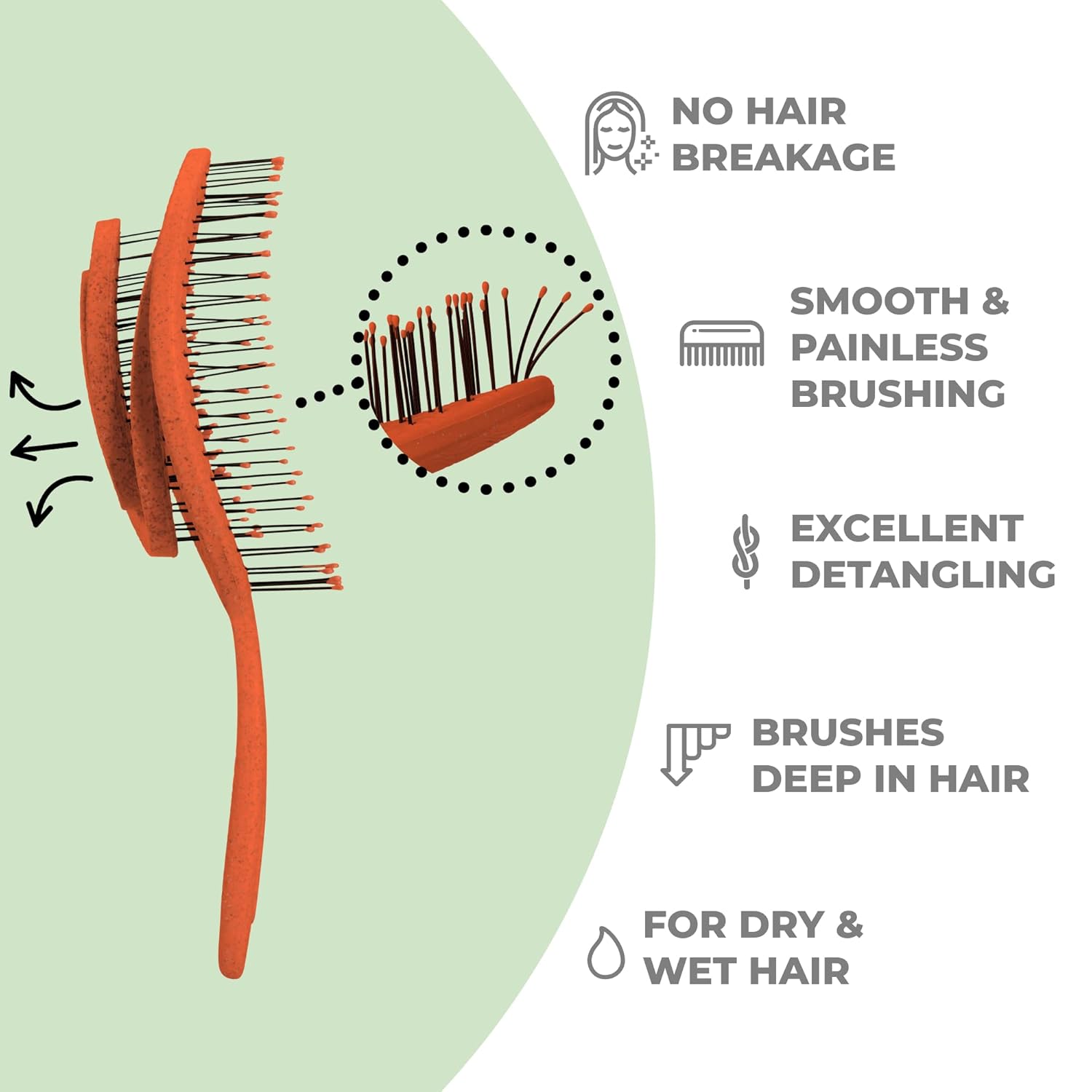 Ninabella – Cepillo orgánico desenredante para el cabello para mujeres, hombres y niños, no tira del cabello, alisador de cabello para cabello liso,