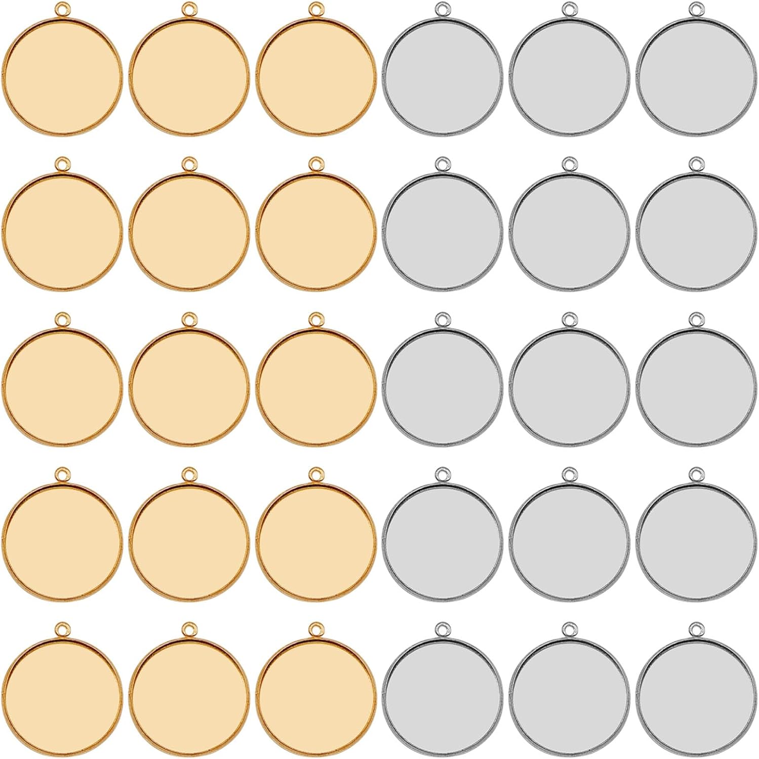 YaeYur 60 bandejas colgantes redondas de bisel en blanco, base de cabujón, bandeja de bisel en blanco, base de bisel en blanco para colgar en blanco